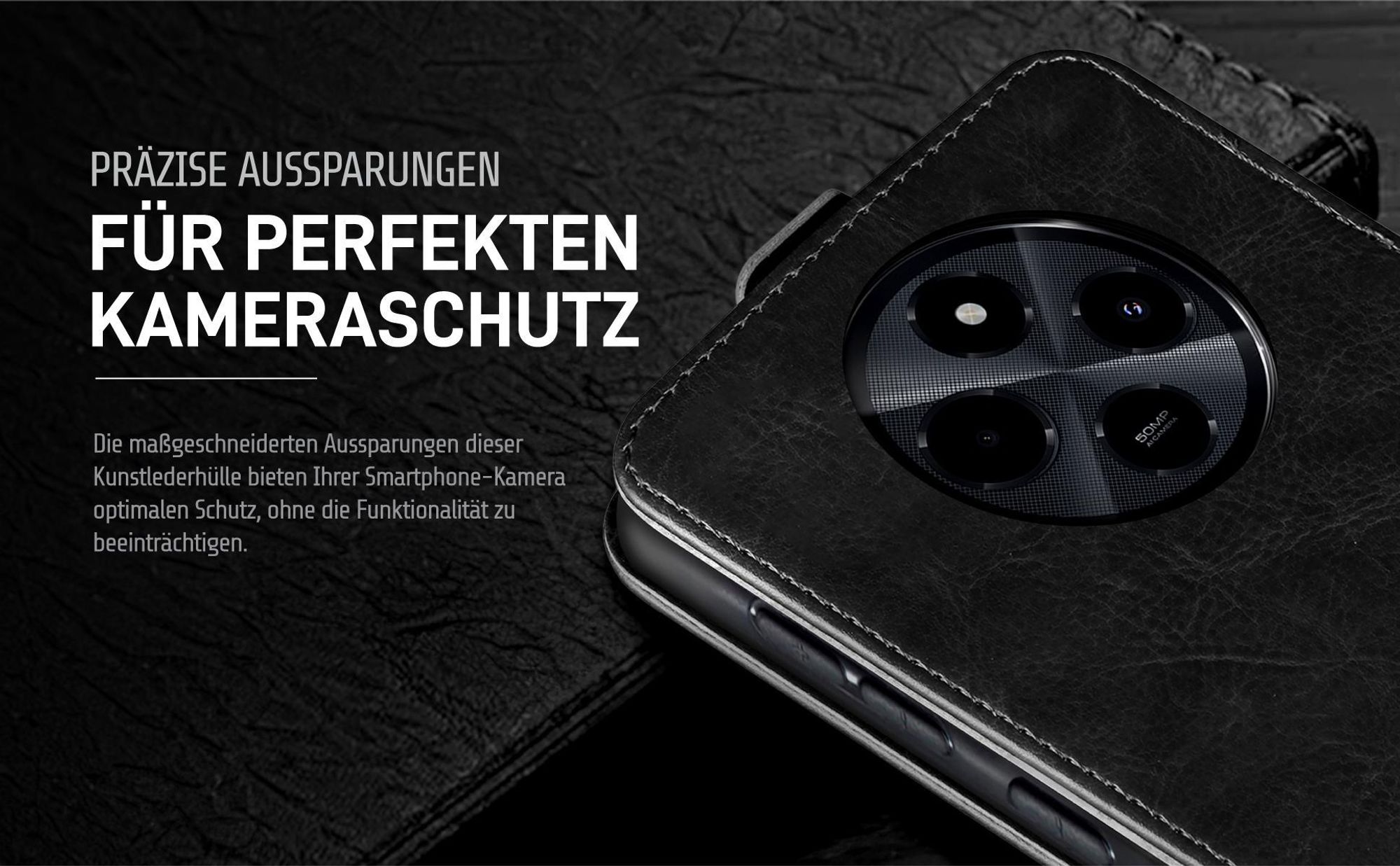 Klapphülle in Schwarz mit Kameraausschnitt für Xiaomi Redmi 14C