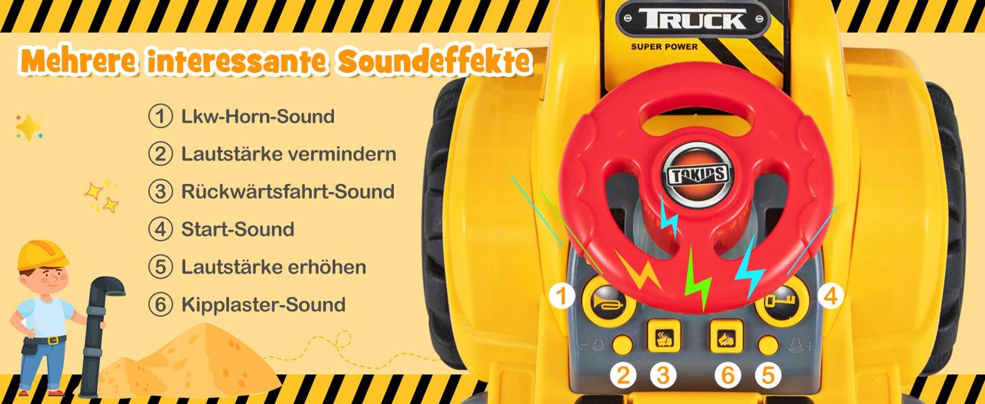 COSTWAY Sitzbagger Kinderbagger Bagger Spielzeug Schaufelbagger Sandbagger Rutschbagger
