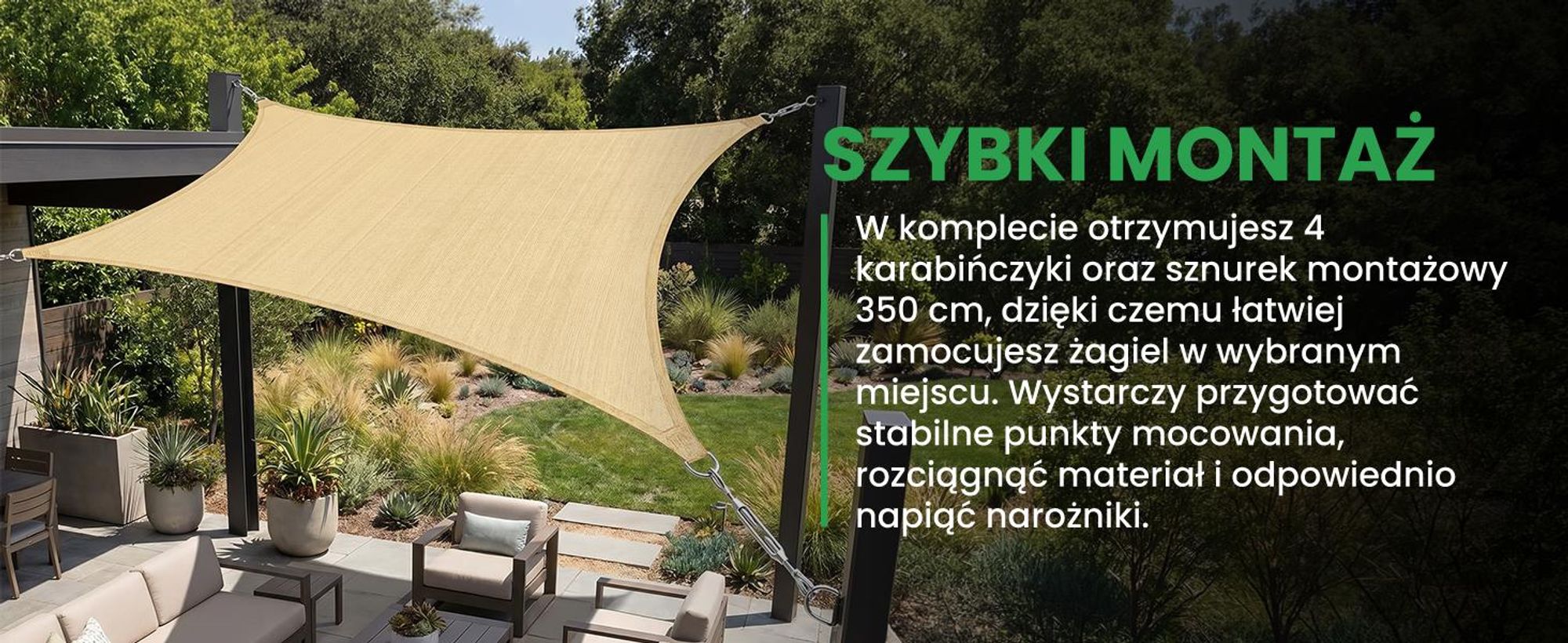 Żagiel przeciwsłoneczny prostokątny 3x4m ogrodowy na taras balkon beżowy wodoodporny