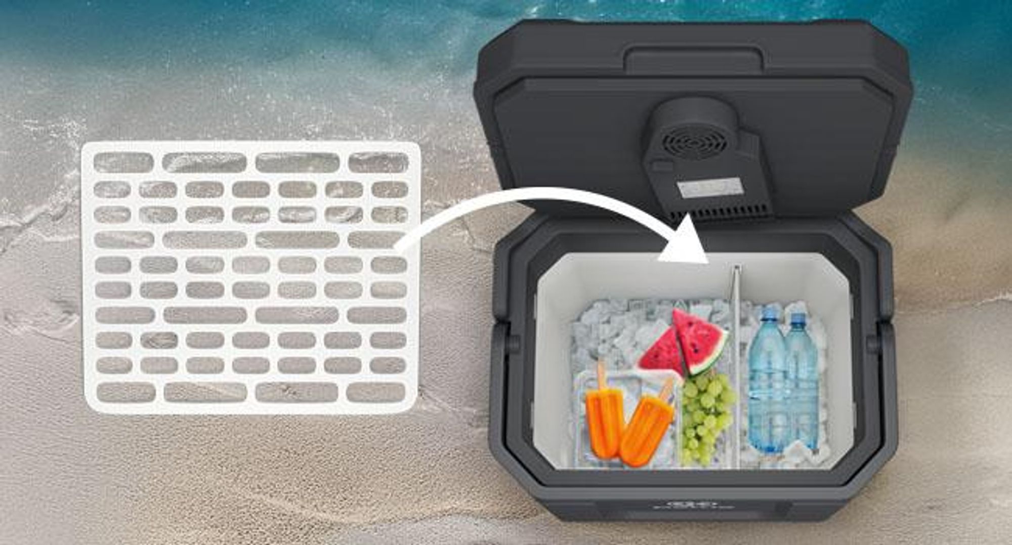 Peme Elektrische Kühlbox Trip 31,5L - Auto Camping Kühlschrank leise Bluetooth Lautsprecher Minikühlschrank Reise PKW LKW Outdoor, mit Strom & USB