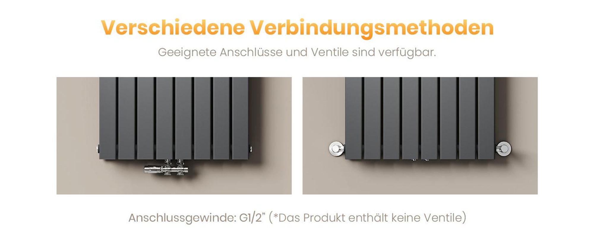 EMKE Design Paneelheizkörper Horizontal 630x1006mm 1308W Flachheizkörper Anthrazit Heizkörper Doppellagig SPCC-Stahl Seitenanschluss ohne Heizstab