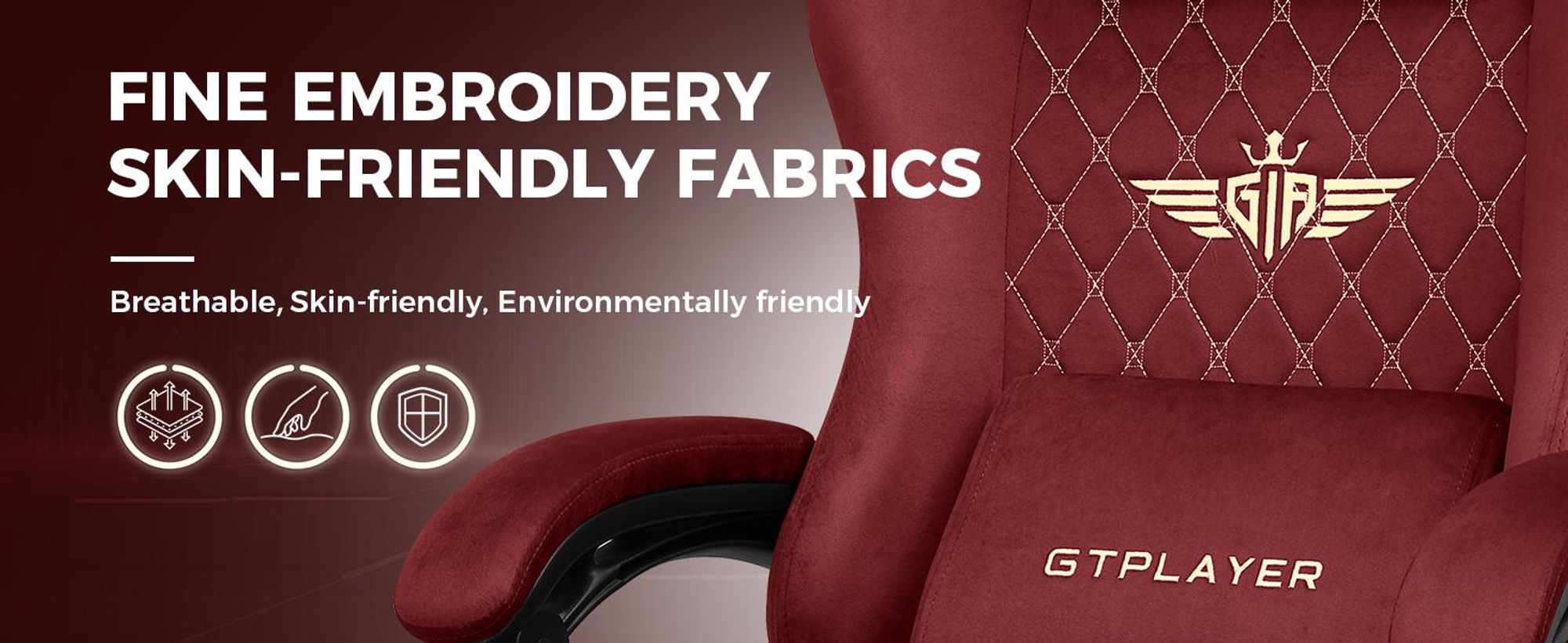 GTPLAYER Gaming Stuhl Stoff Gaming Chair Ergonomisch Bürostuh PC Stuhl, Verstellbarer und Drehbarer Schreibtischstuh mit Fußstütze, Rot