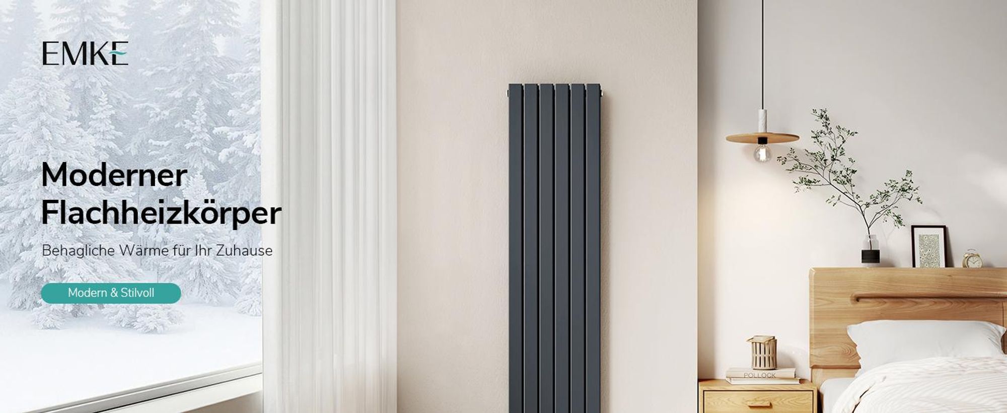 EMKE Heizkörper Flach 180 x 46 cm Doppellagig 1624 W Anthrazit Design Paneelheizkörper