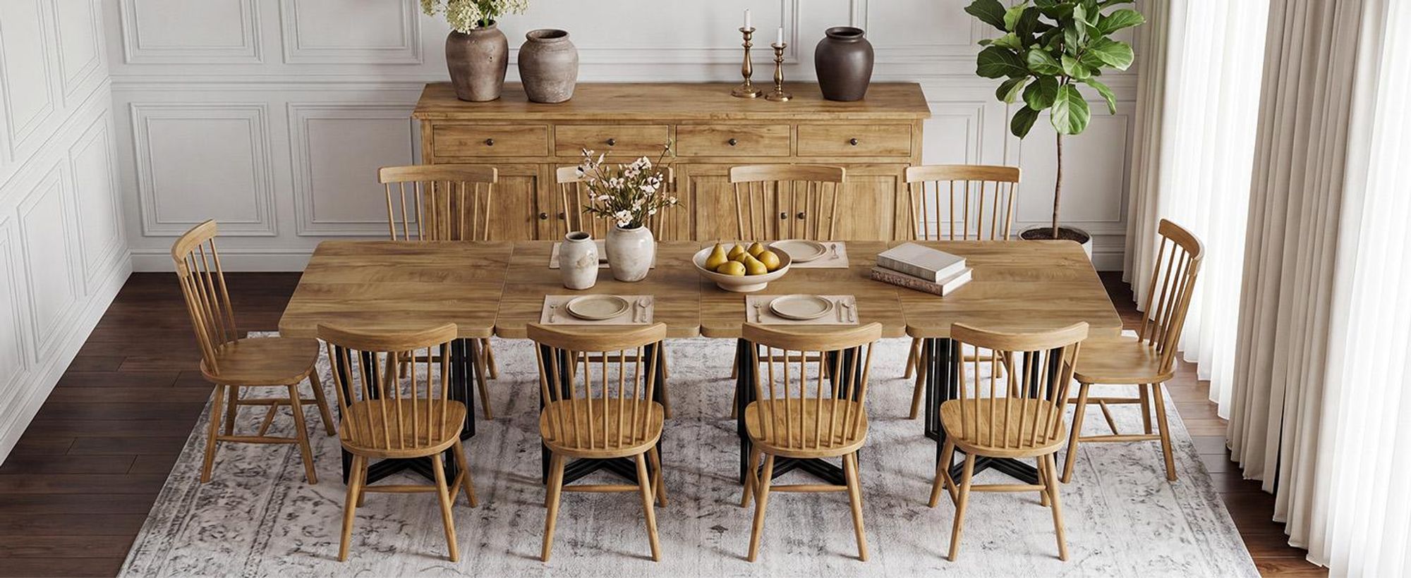 140 cm langer Esstisch für 4 Personen, Küchentisch im Landhausstil aus Holz mit Metallbeinen, rustikale Esstische für Zuhause, Esszimmer, kleine Räume
