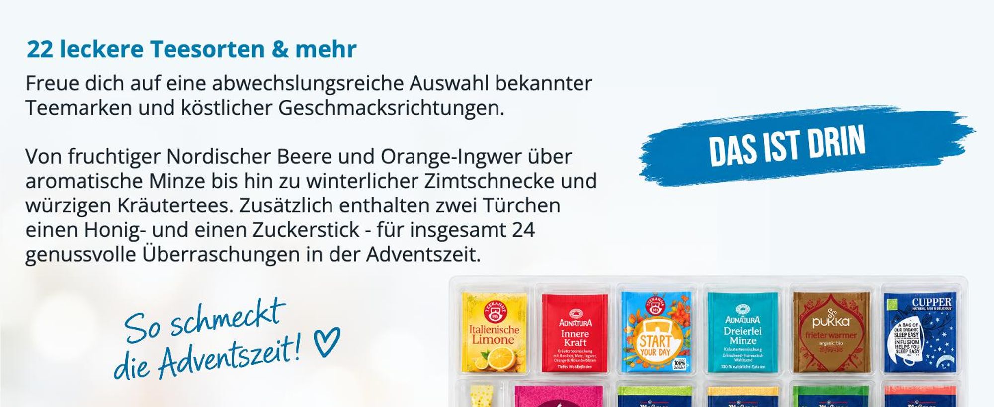 itenga Adventskalender Tea Time mit Tee 50 x 35 x 4,6 cm