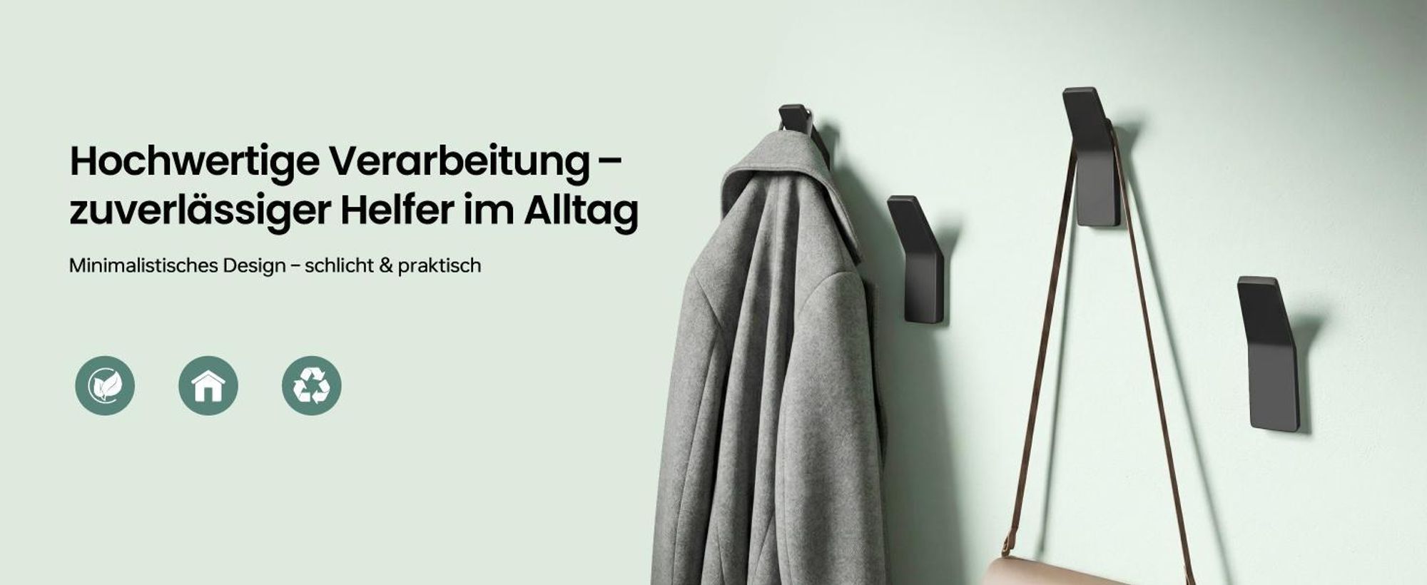 Mai & Mai Kleiderhaken Garderobenhaken 4 Stück in Schwarz, Wandhaken zum Bohren oder Kleben für Schlafzimmer, Badezimmer Stalo-13