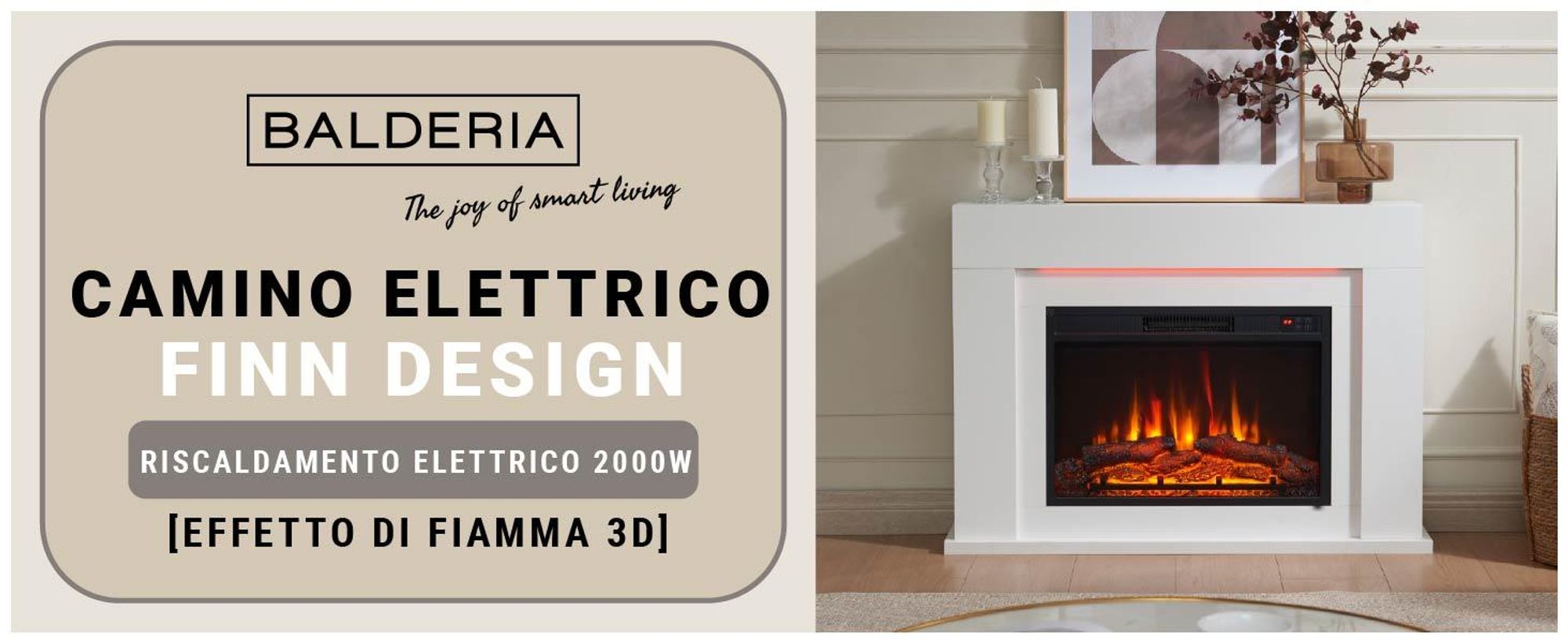 Camino elettrico BALDERIA Finn Design - Camino da appoggio - Bianco