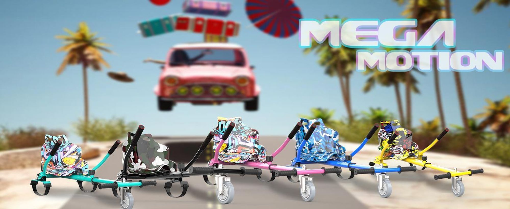 MEGA MOTION 6.5 Hoverboard mit sitz hoverkart GO-Kart für Kinder mit LED Leuchten & Bluetooth Musik Skateboard