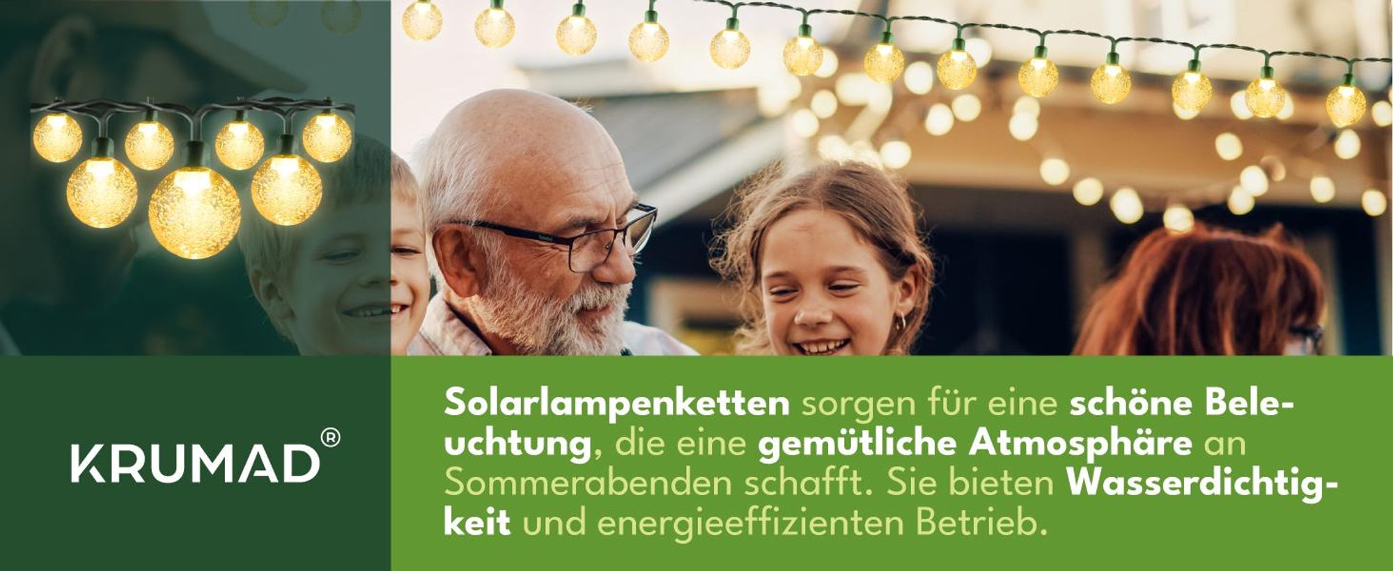 KRUMAD Solar LED-Lichterkette 50 LEDs – 7m IP65 Wasserdicht Warmweiß – Garten Balkon Terrasse Deko Solarbetrieben