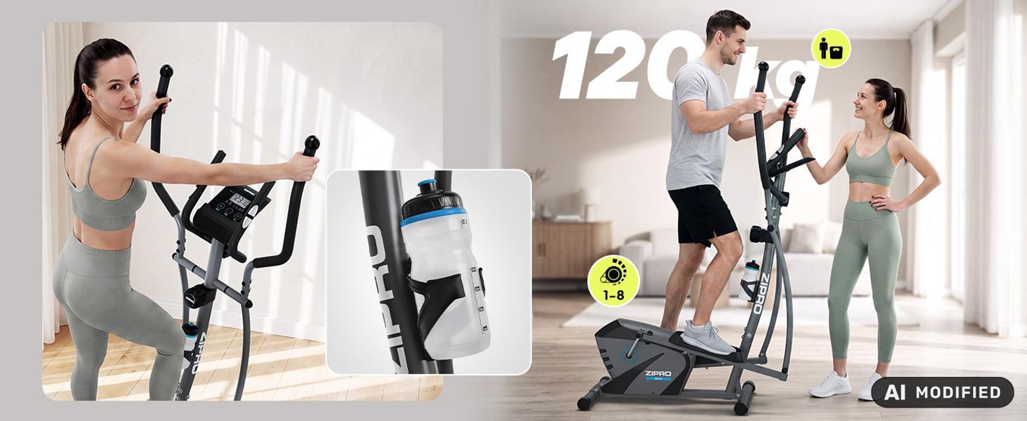 Zipro Shox Magnetischer Crosstrainer Heimtrainer bis 120 kg | Fitnessgerät für Zuhause mit LCD-Computer, Pulsmesser & 6 kg Schwungmasse