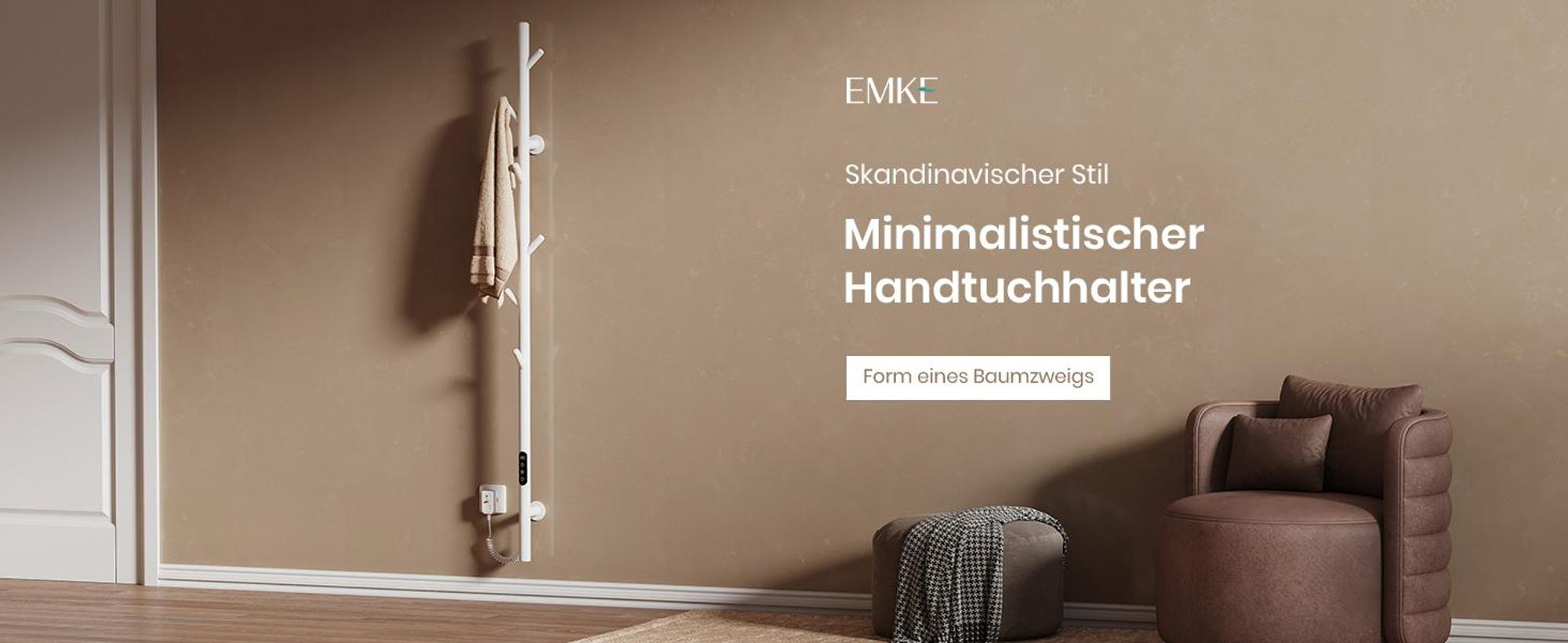EMKE Elektrischer Handtuchheizkörper 100 W Weiß, LCD-Display, Intelligentes Thermostat, WiFi/APP-Steuerung Timer Baum-Design handtuchwärmer 150cm