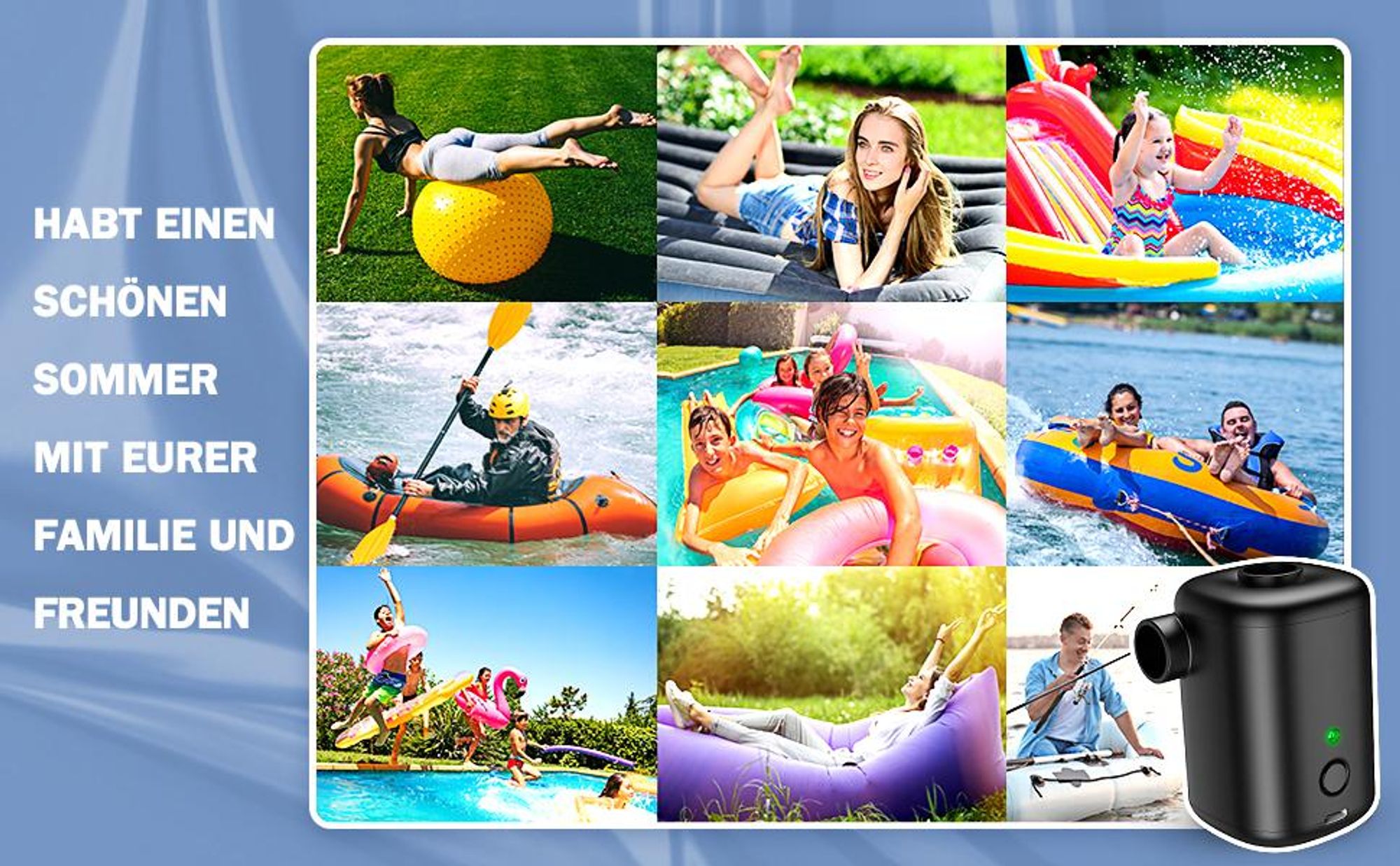 Elektrische Luftpumpe, Akku Luftpumpe, Mini Luftpumpe, 4000mAh Wiederaufladbare, mit 4 Luftdüsen, für Luftmatratze, Schwimmring, Vakuumbeutel