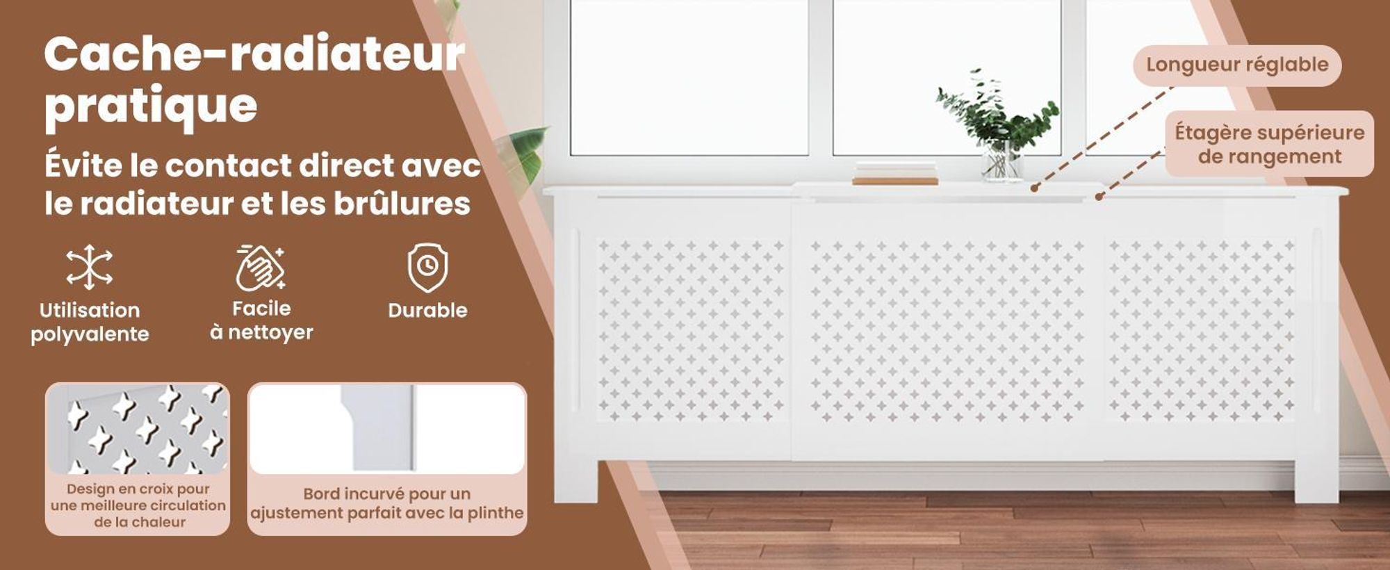 vidaXL Habillage de radiateur MDF blanc 205 cm