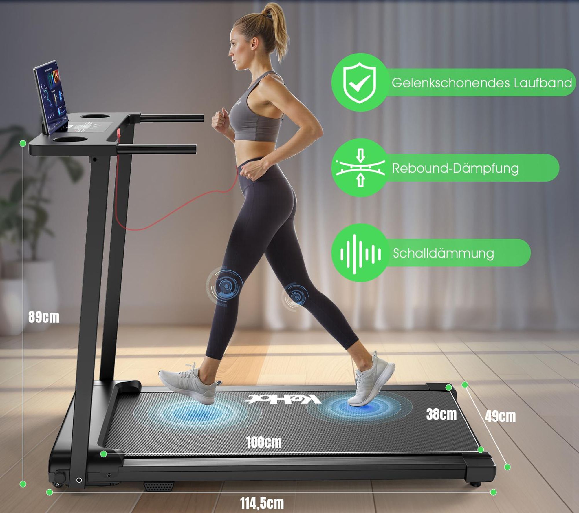Kompaktes 3-in-1 Klapp-Laufband Für Zuhause, 2,5 PS Motor, 1–12 km/h, LED-Display, 12 Programme, Bluetooth-Lautsprecher, Walking Pad Für Zuhause