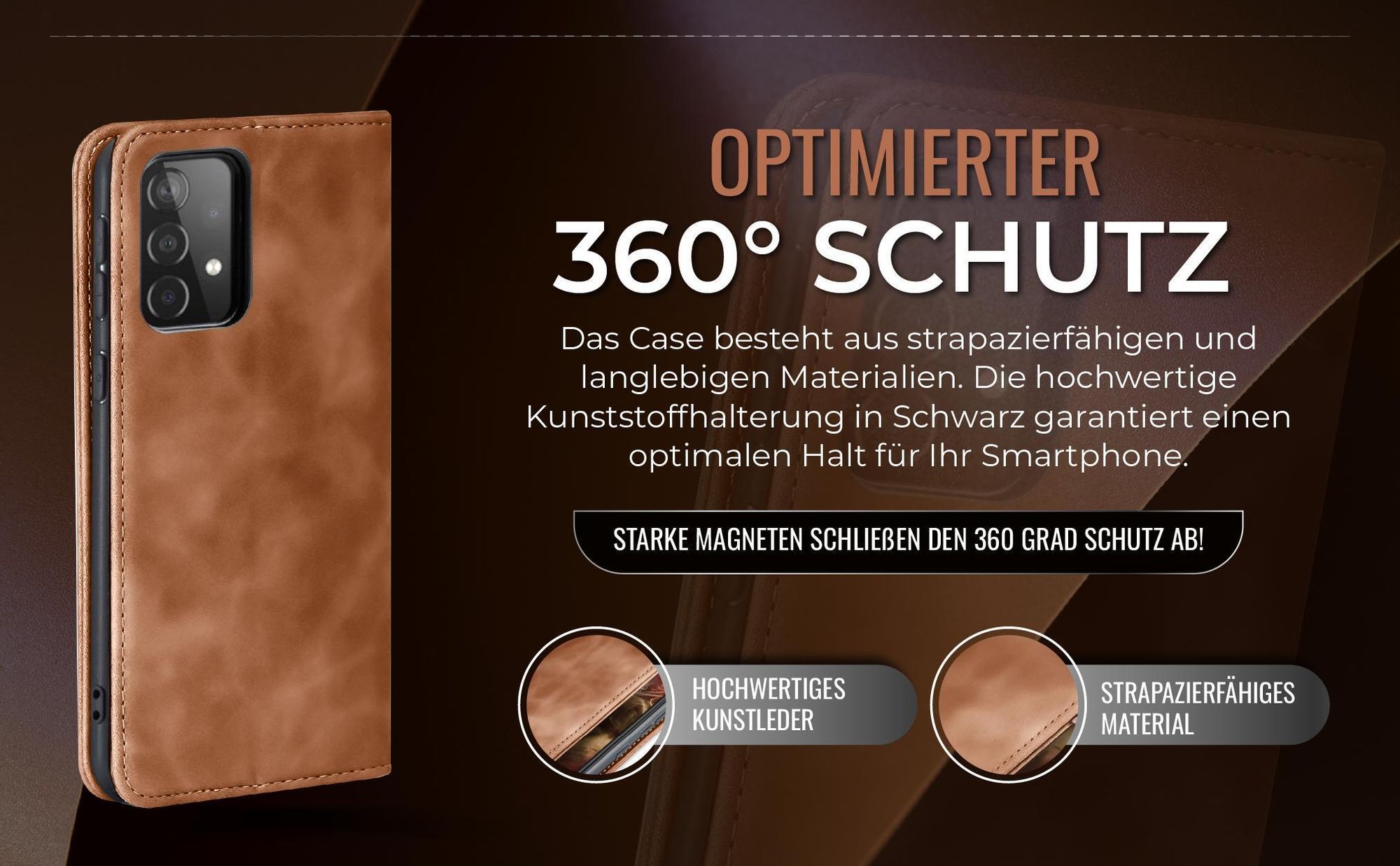 Hellbraune Handyhülle für Samsung Galaxy A52 / A52 5G / A52s 5G mit 360 Grad Schutz