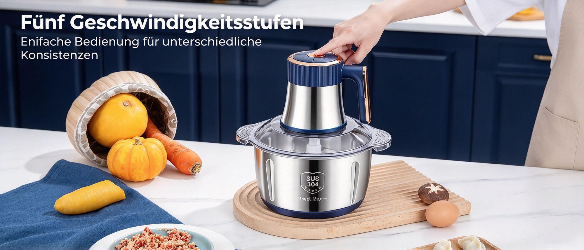 Juksun Zerkleinerer, 500W Universal Zerkleinerer, Gemüseschneider 5L , Multizerkleinerer, Küchengerät für Fleisch, Zwiebeln, Babynahrung