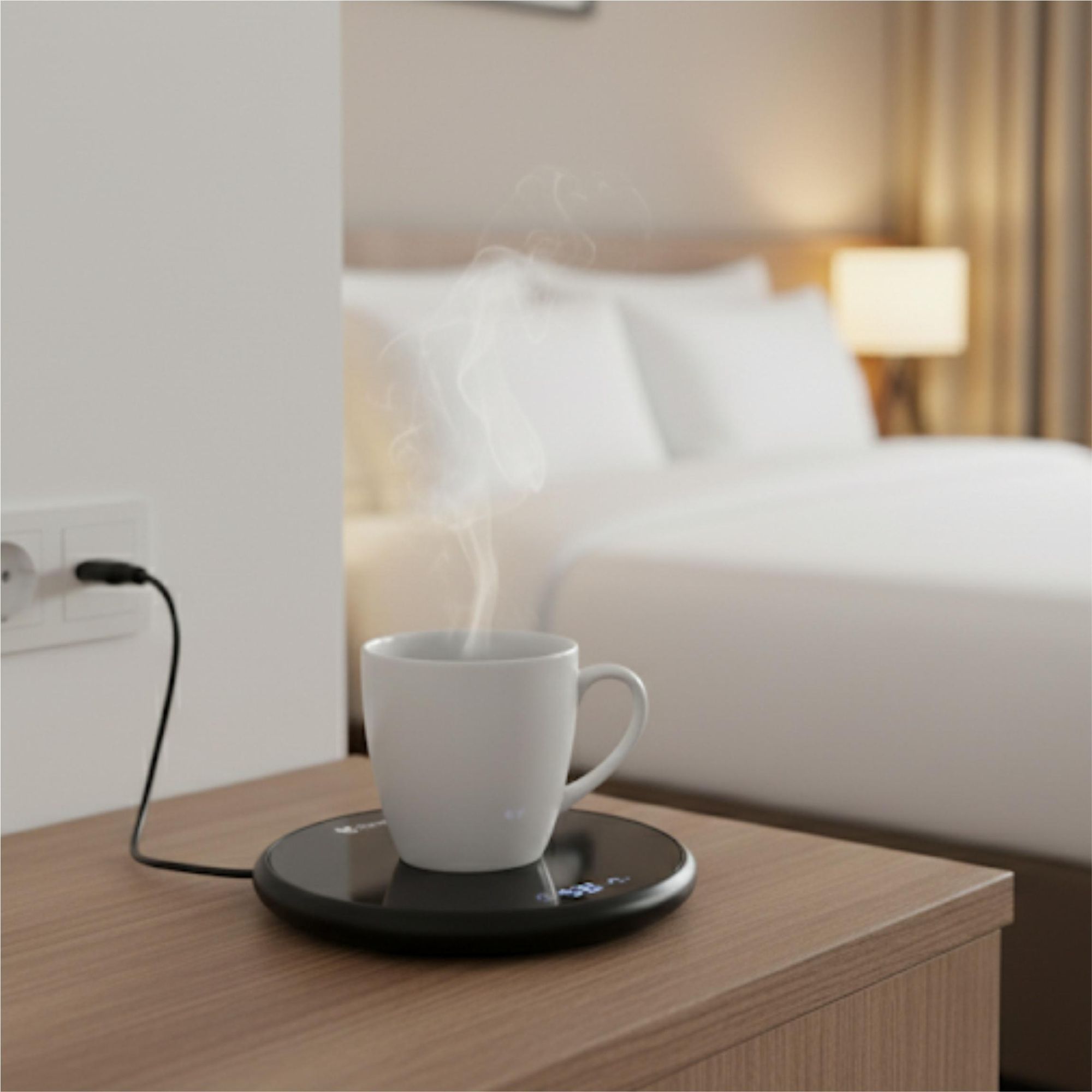 Elektrischer Tassenwärmer 18W für Kaffee & Tee, Getränkewärmer mit LCD-Touch & Abschaltautomatik, Glas-Heizplatte 40-60°C, EVI TECH HeatSpot Geschenk