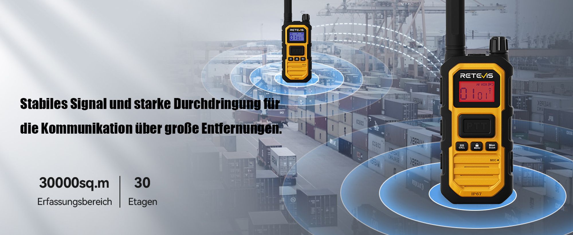 Retevis RB648 Plus Funkgeräte, Wasserdlich IP67, Walkie Talkies, Großer Reichweite, Robustes, Langlebiges, Gruppenruf, 2000mAh, Typ C, für Baustellen
