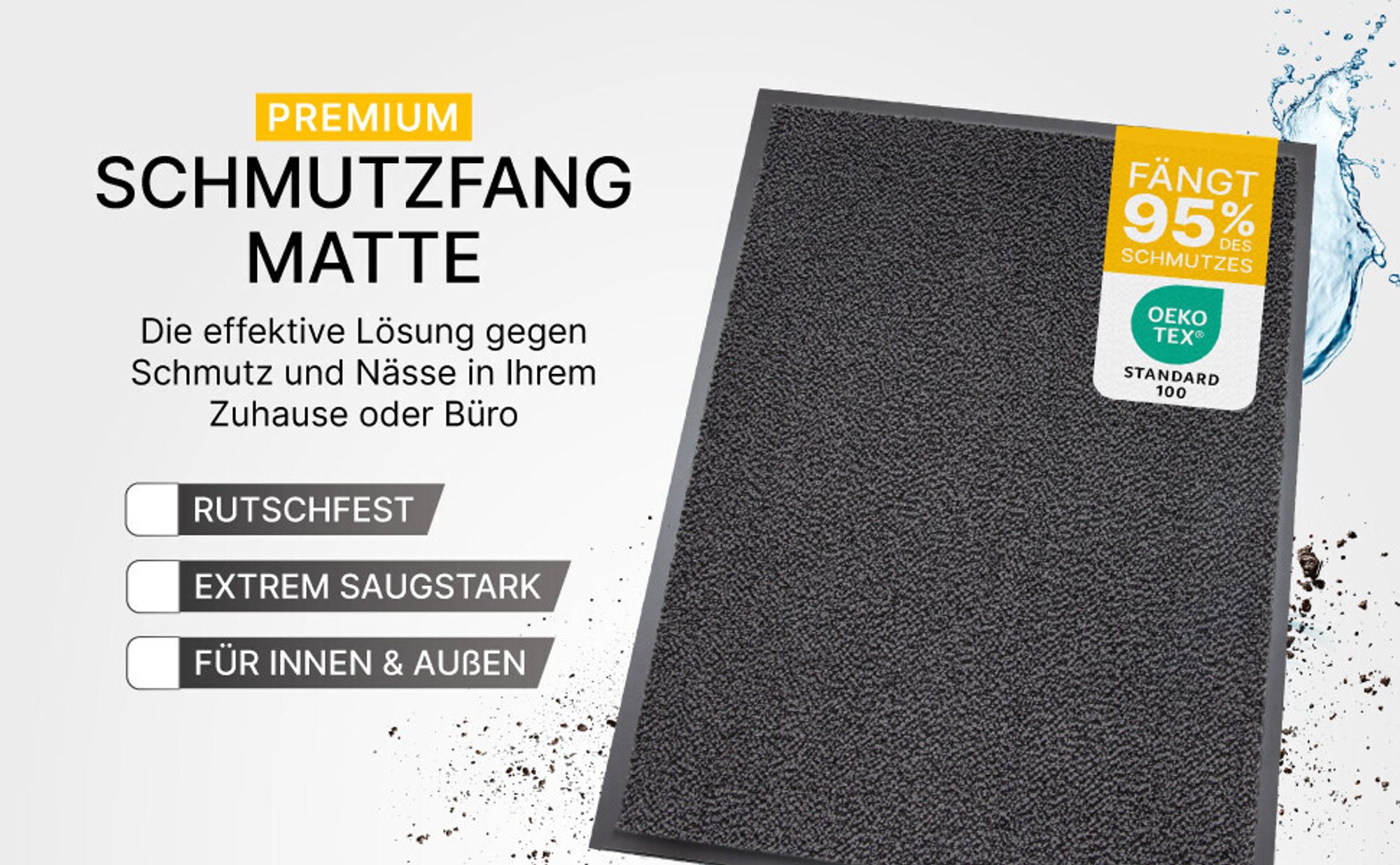 Entrando Fußmatte 120x180 cm in Schwarz Anthrazit - Rutschfeste Schmutzfangmatte für innen und außen - ideal für Haustür, Flur, Balkon, Terrasse - Carpet Fußabtreter Türmatte Schuhabstreifer Fußabstreifer Fußmatten Schmutzmatte Schuhmatte Türvorleger Doormat Fussabstreifer Teppich für draußen Fussmatten für den Aussenbereich Fussmatten