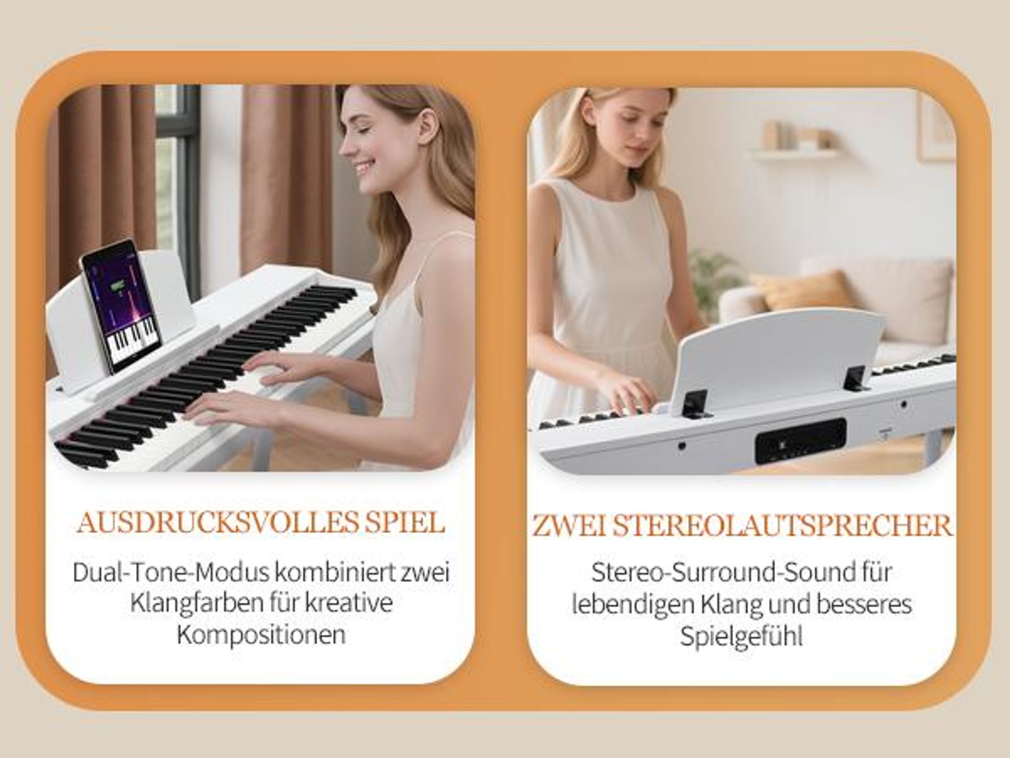 FCH 88-Tasten E-Piano halbgewichtete Tasten, Digital Keyboard mit Dual-Bluetooth, Aufnahmefunktion, Transponierung & Dual-Keyboard-Funktion,Weiß
