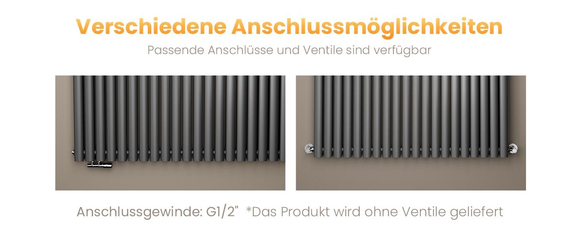 EMKE Design-Heizkörper 600 x 1180 mm Heizkörper Horizontaler Ovalheizkörper Seitenanschluss Doppellagig Heizung, 1828W, Anthrazit ohne Heizstab