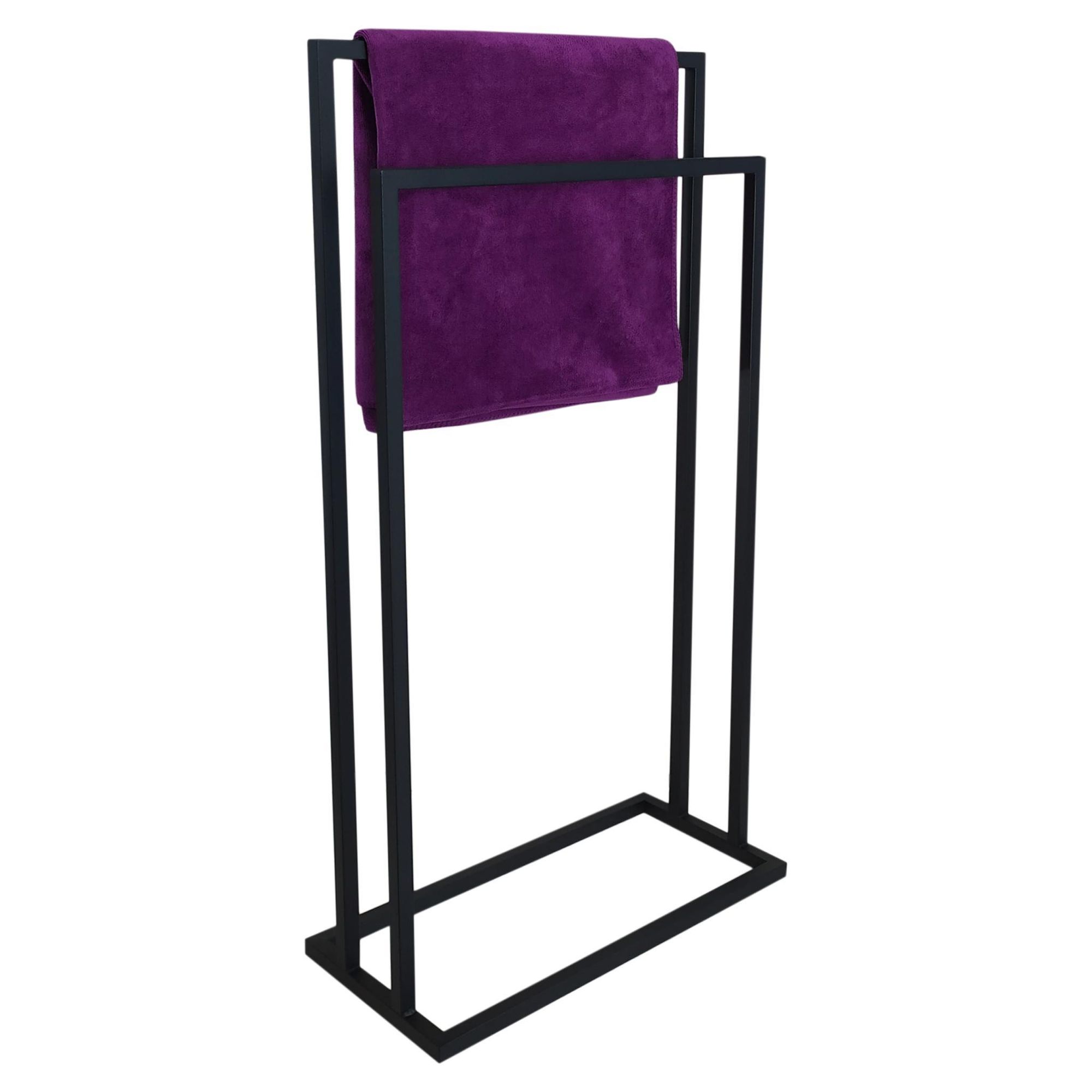 HMP Handtuchständer freistehend 2 Stangen Exklusiv – Handtuchhalter aus einem Stück, 100% Metall schwarz matt, Loft Badezimmer