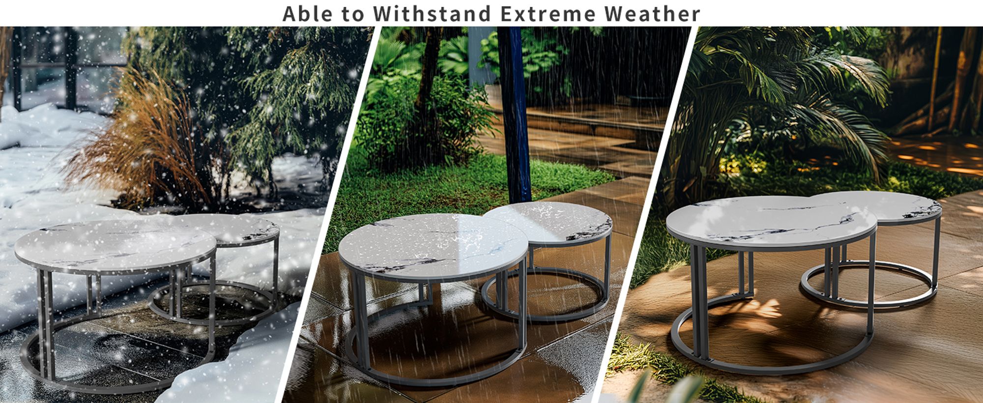 WISFOR 2er Set Couchtisch mit Aluminiumgestell, Satztisch Marmor Optik, Runder Kaffeetisch Wohnzimmertisch Sofatisch, Jadeweiß