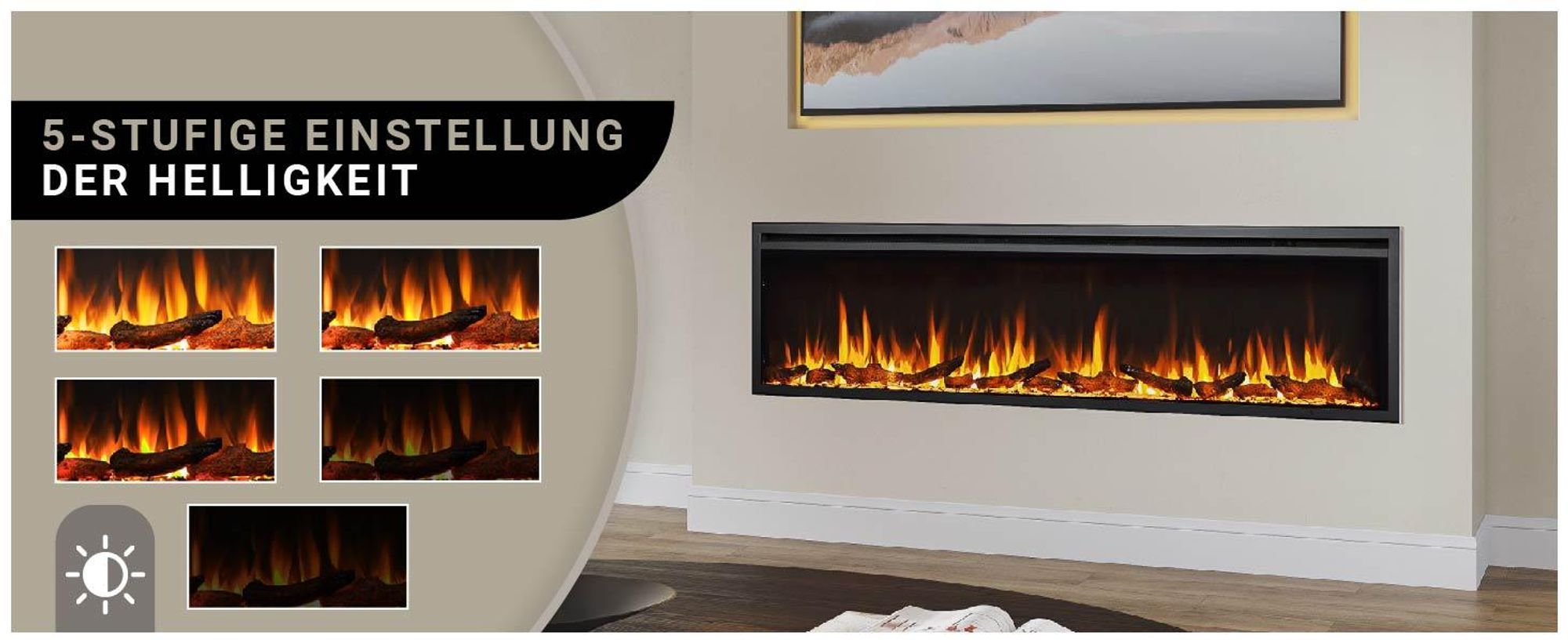 BALDERIA Elektrokamin Atalanta 72" | Einbaukamin, LED 3D-Flammeneffekt, LED-Ambientebeleuchtung, Heizung 1500W, App, Knistereffekt, Timer, Thermostat, Offene-Fenster-Erkennung, Fernbedienung | Schwarz