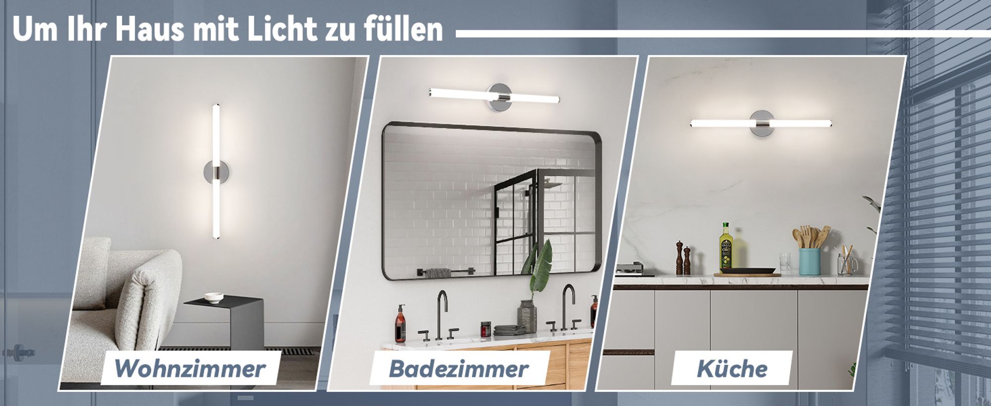 ZMH Spiegelleuchte  60CM Wandlampe LED Wand  Lampe 8W Wandleuchte 4000K Neutralweiß Modern Chrom