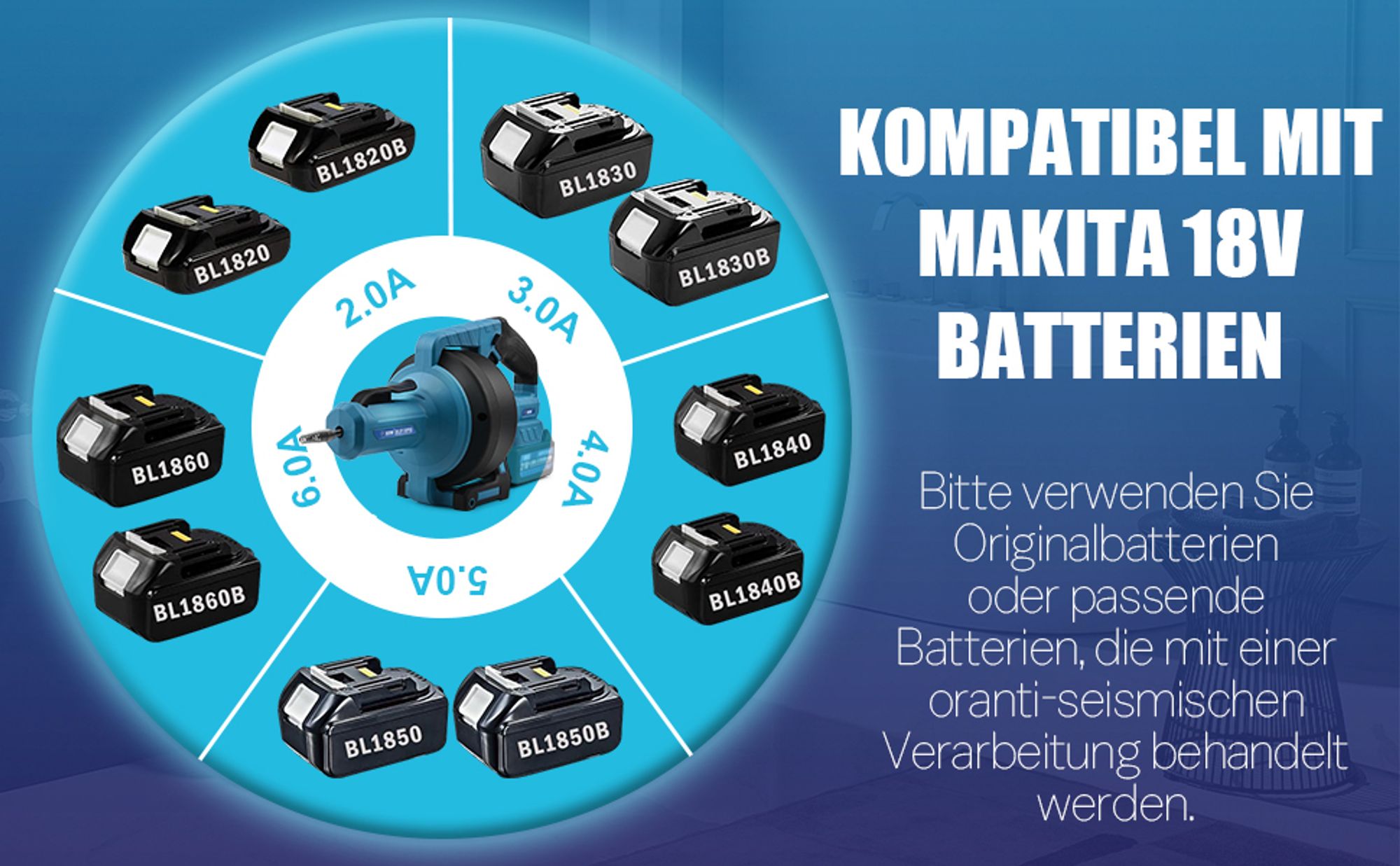 KOMPATIBEL MIT MAKITA 18V AKKU Wie zum Beispiel BL1820 BL1830 BL1840 BL1850 BL1860, usw.