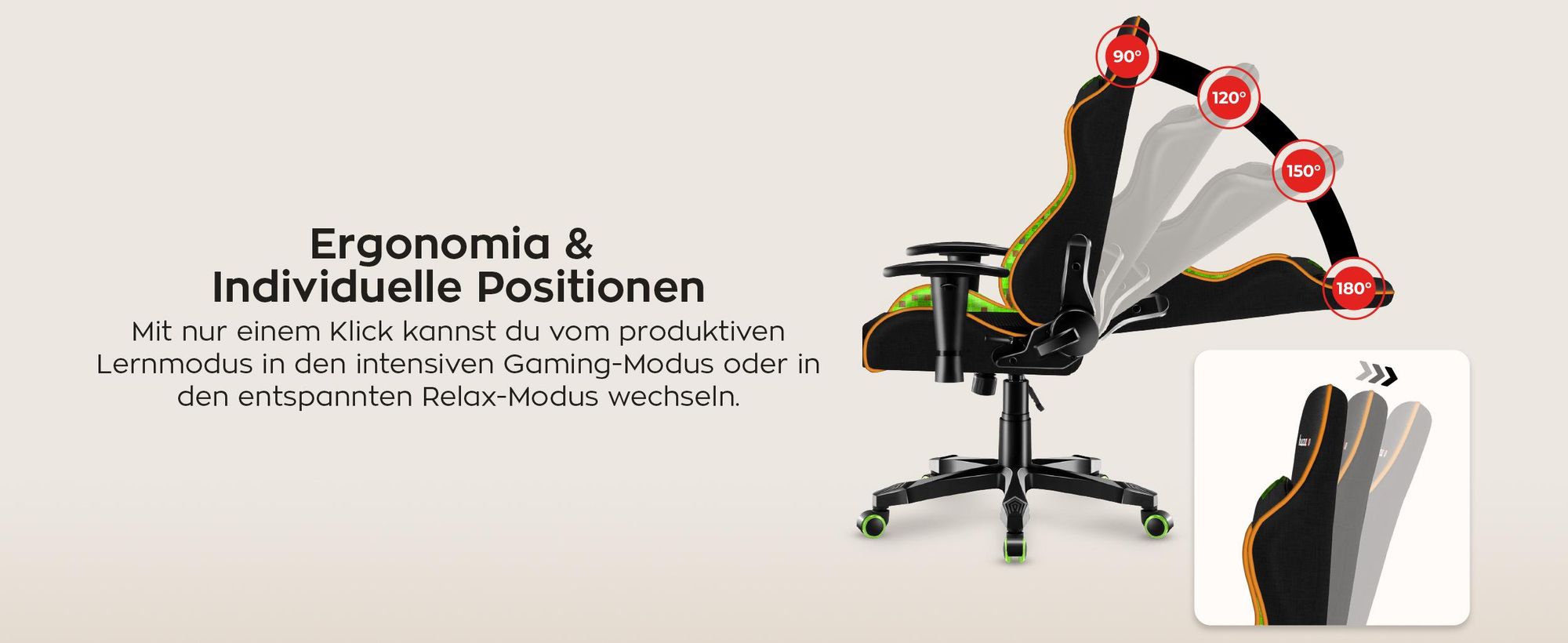 Huzaro Kinder Schreibtischstuhl Ranger 6.0 Gaming Stuhl Racing Sessel Bürostuhl Drehstuhl Gamer bis 130 kg mesh Pixel