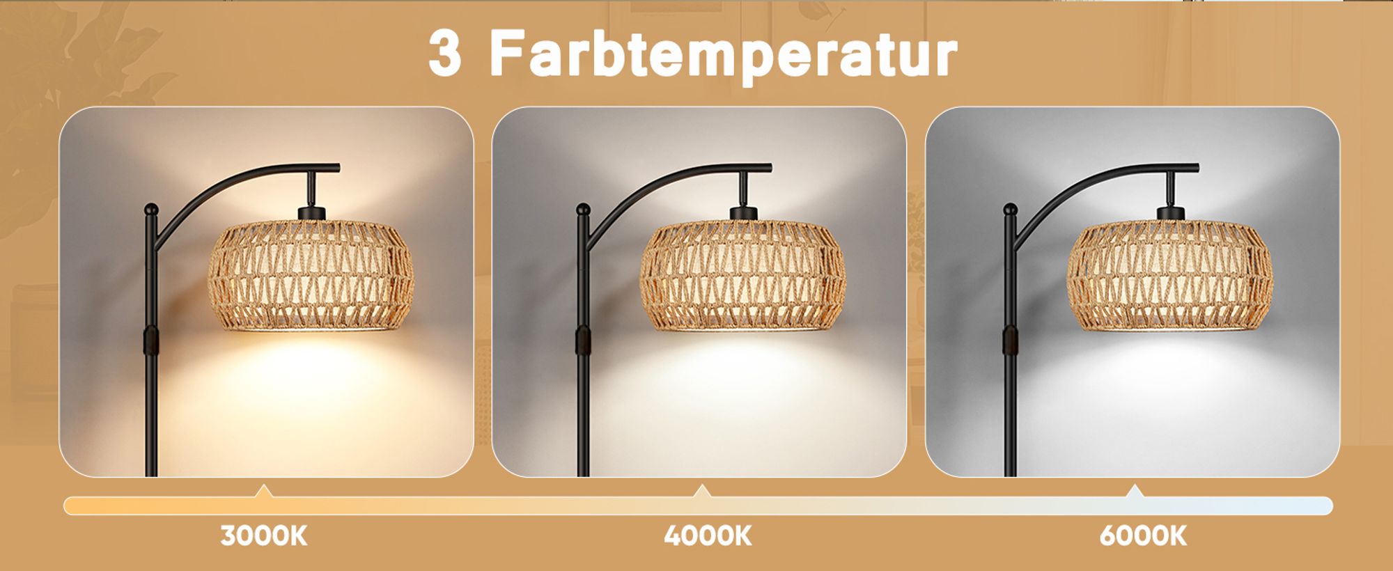 Rattan Stehlampe Boho Dimmbar Stehleuchte App-Steuerung Höhenverstellbar Standleuchte mit Fernbedienung für Schlafzimmer Wohnzimmer Büro