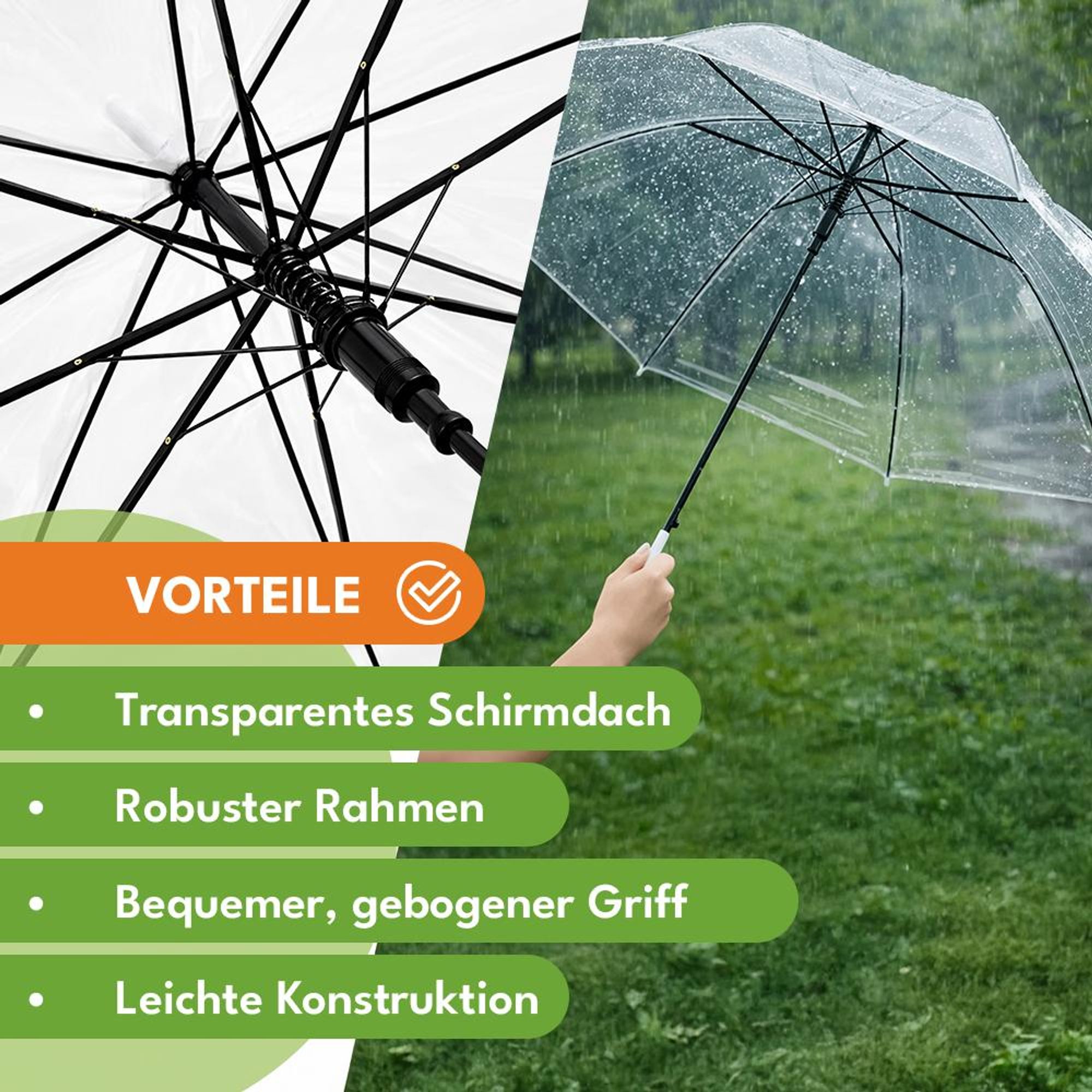 KRUMAD Transparenter Regenschirm 71 cm, Großer Stockschirm mit Durchsicht für Hochzeit, Alltag, Events, Damen & Herren