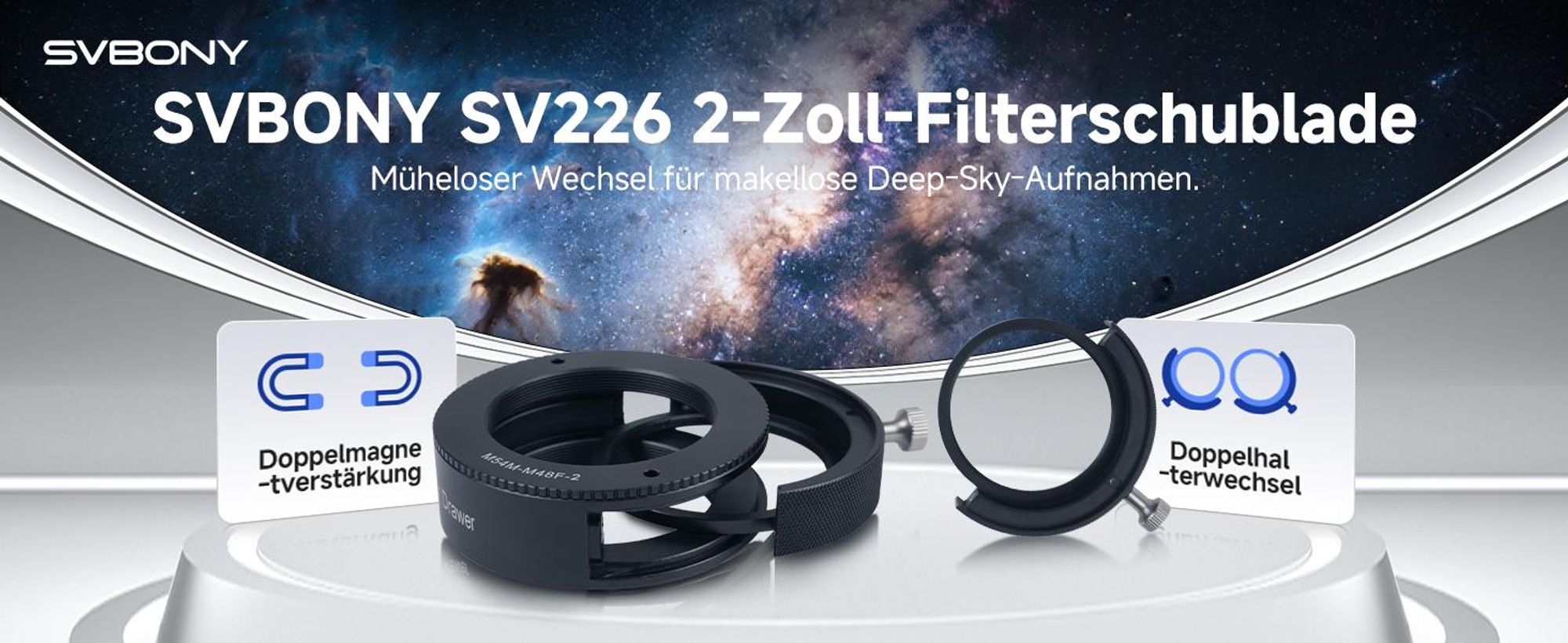 Svbony SV226 Teleskop-Filterfach M54-M48, mit zwei 2-Zoll-Filterhaltern, lichtundurchlässiges CNC-Astronomie-Zubehör, für Deep-Sky-Fotografie