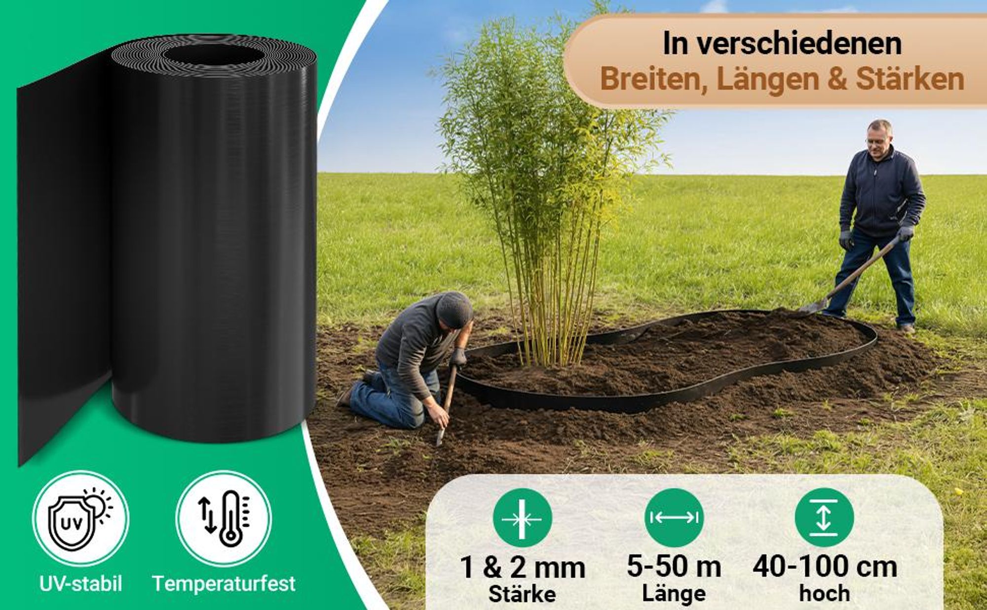Rhizomsperre Wurzelsperre 10 m x 100 cm Stärke 2 mm & Verschlussschiene*