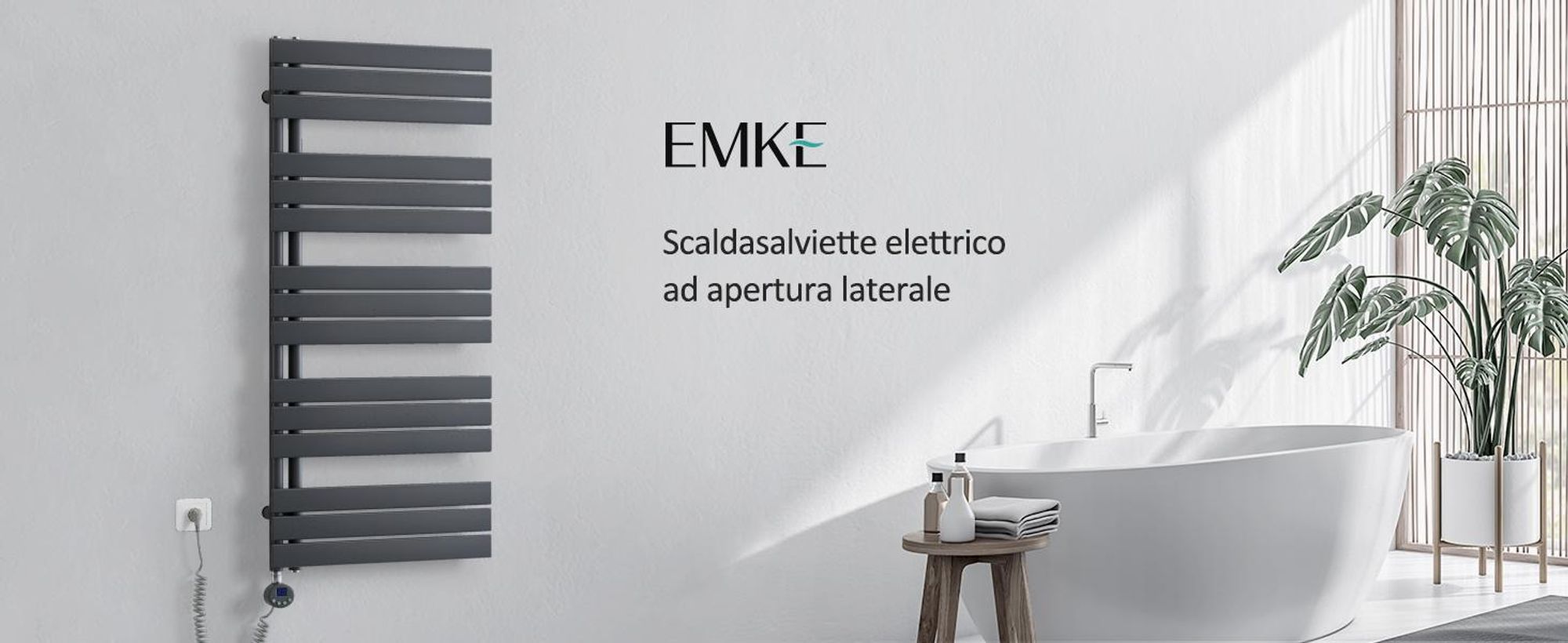 EMKE Asciugamano Asimmetria elettrica Radiatore da bagno con termostato a tempo Scaldasalviette 762 x 600 mm Radiatore portasciugamani antracite con asta di riscaldamento da 400W