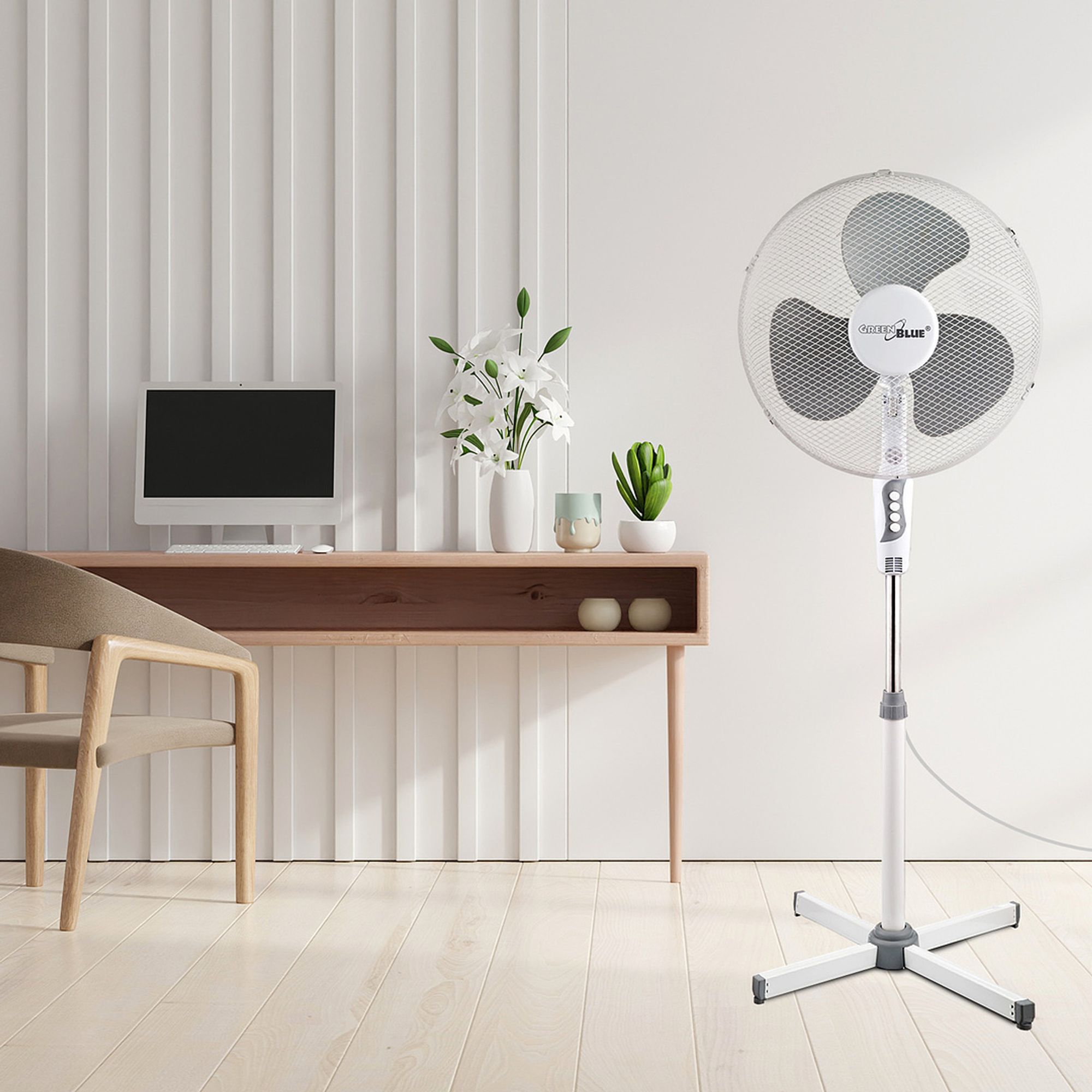 Standventilator Ventilator 40 Watt 3 Geschwindigkeitsstufen Oszillation Bodenventilator Weiß Windmaschine