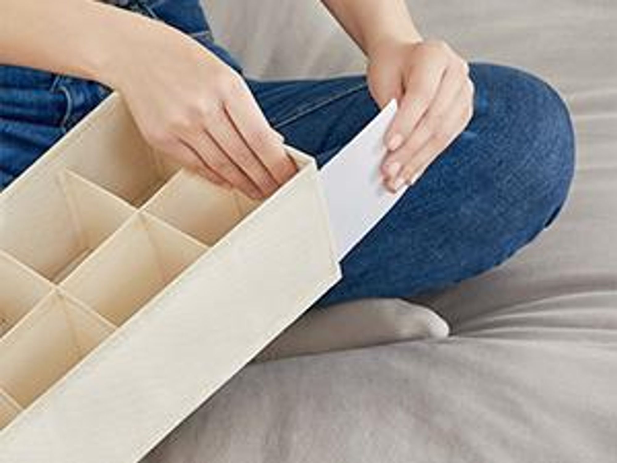 SONGMICS Unterwäsche-Organizer, Aufbewahrungsbox, 8er Set, faltbar, Beige