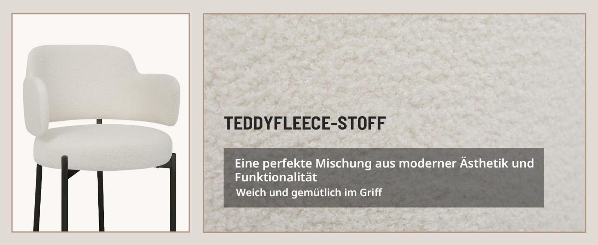 Puluomis Esszimmerstühle 4er Set Küchenstühle Küchenstühle Polsterstuhl mit gebogene Rücklehne und Armlehne, Boucle weiß