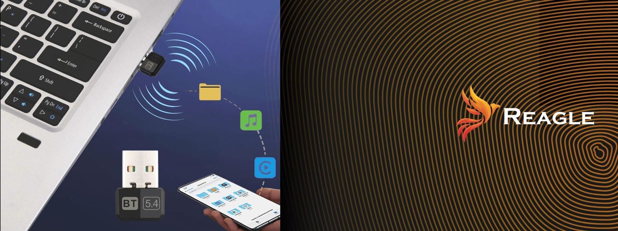 Bluetooth 5.4 Dongle USB Nano Adapter für PC Computer Laptop Sender Empfänger 20m Reichweite Plug and Play für kabellose Maus Kopfhörer Reagle