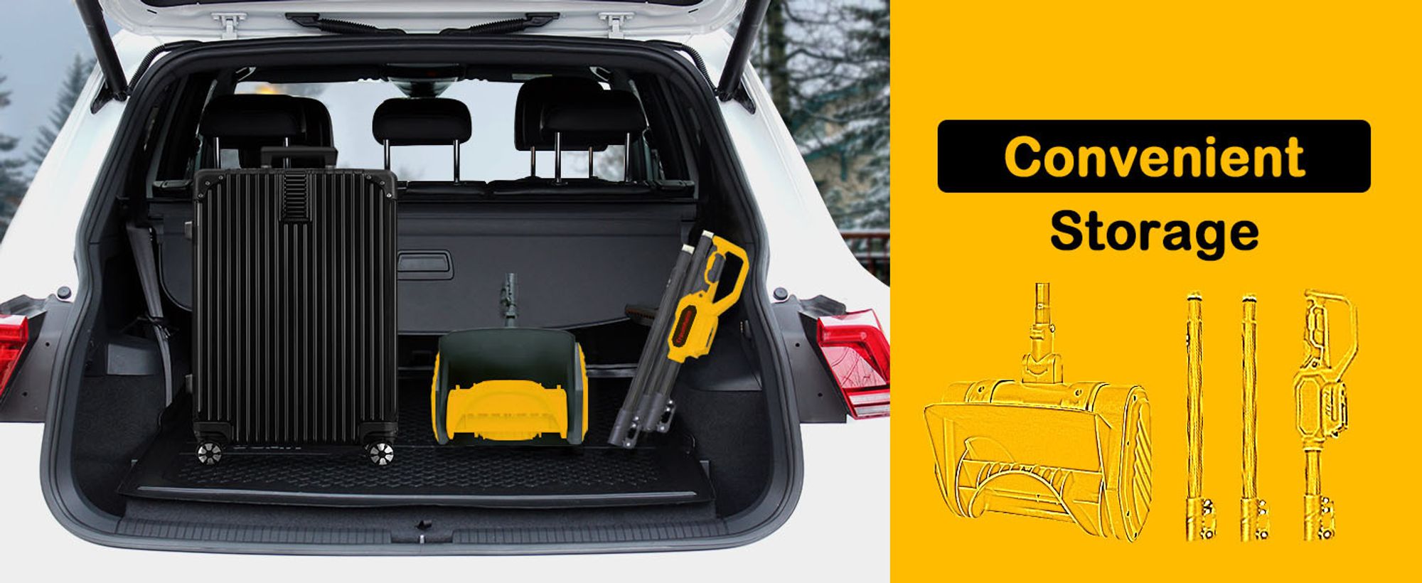 20V Akku-Schneefräse, abnehmbare Schneefräsen, maximale Wurfweite 8 m, Schneeräumbreite 28 cm, 2Akkus, Zusatzhandgriff, elektrische Schneeräumung,Gelb