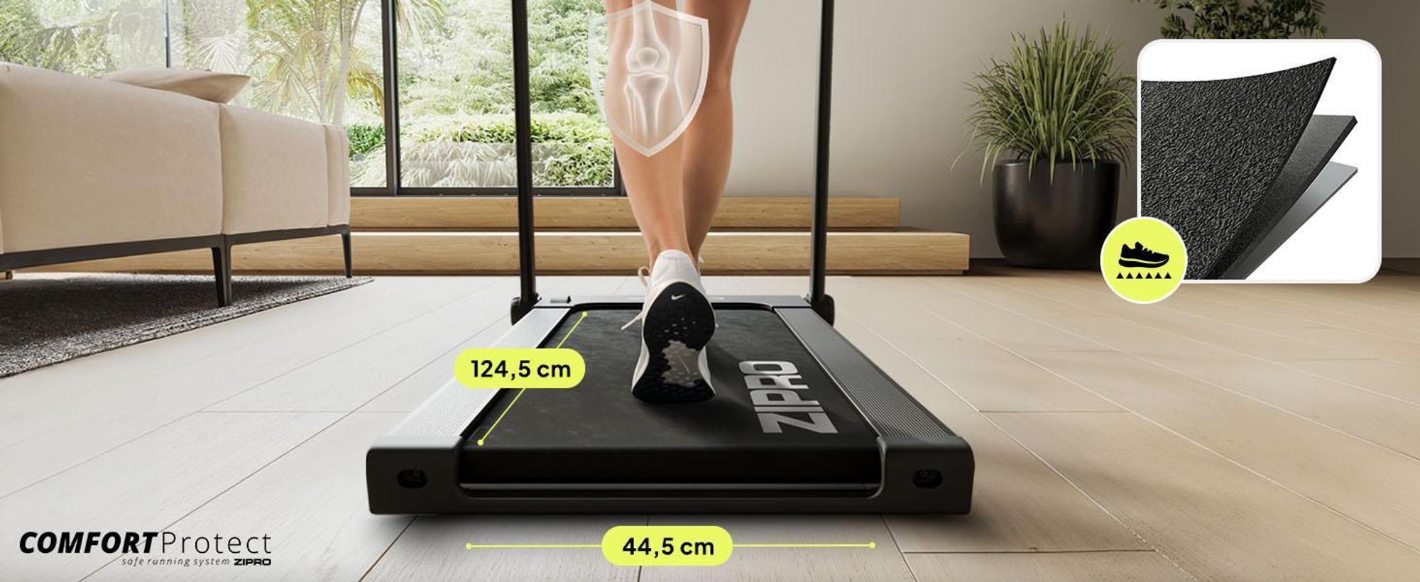 Zipro Loopband, opvouwbaar, model Pacto – Elektrische fitnessloopband, ultradun, geschikt om onder het bed te plaatsen, compatibel met apps (Kinomap/FitShow) en voorzien van een LED-touchscreen