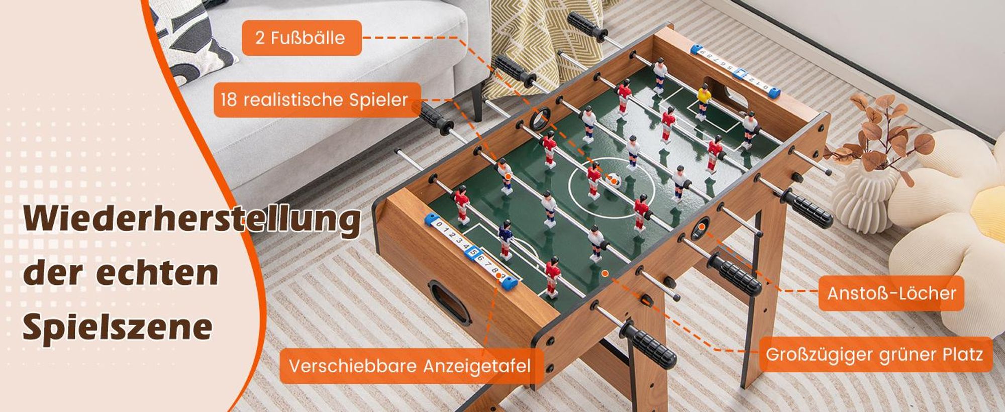 COSTWAY Tischkicker klappbar 69x60x71cm, Kickertisch mit 18 Kicker & 2 Bällen, Spieltisch für Erwachsene & Kinder, Tischfußball für Bars & Partys