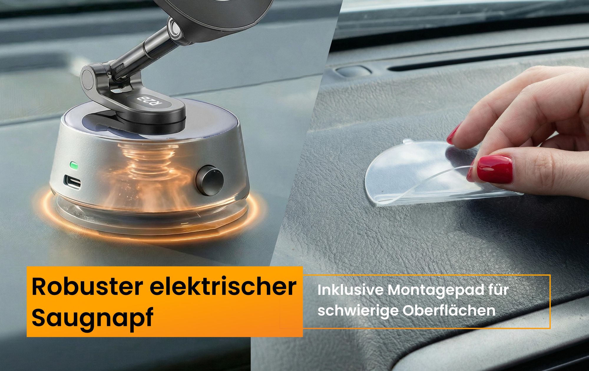R2B Autohandyhalterung mit elektrischem Vakuum-Saugnapf, magnetisch und klappbar, für Armaturenbrett und Scheibe, kompatibel mit MagSafe