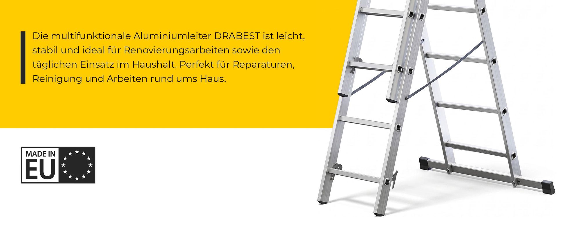 Drabest | Leiter - Trittleiter 3x6 Stufen - Klappleiter - Tragfähigkeit 150kg - Alu Leiter - Treppenleiter
