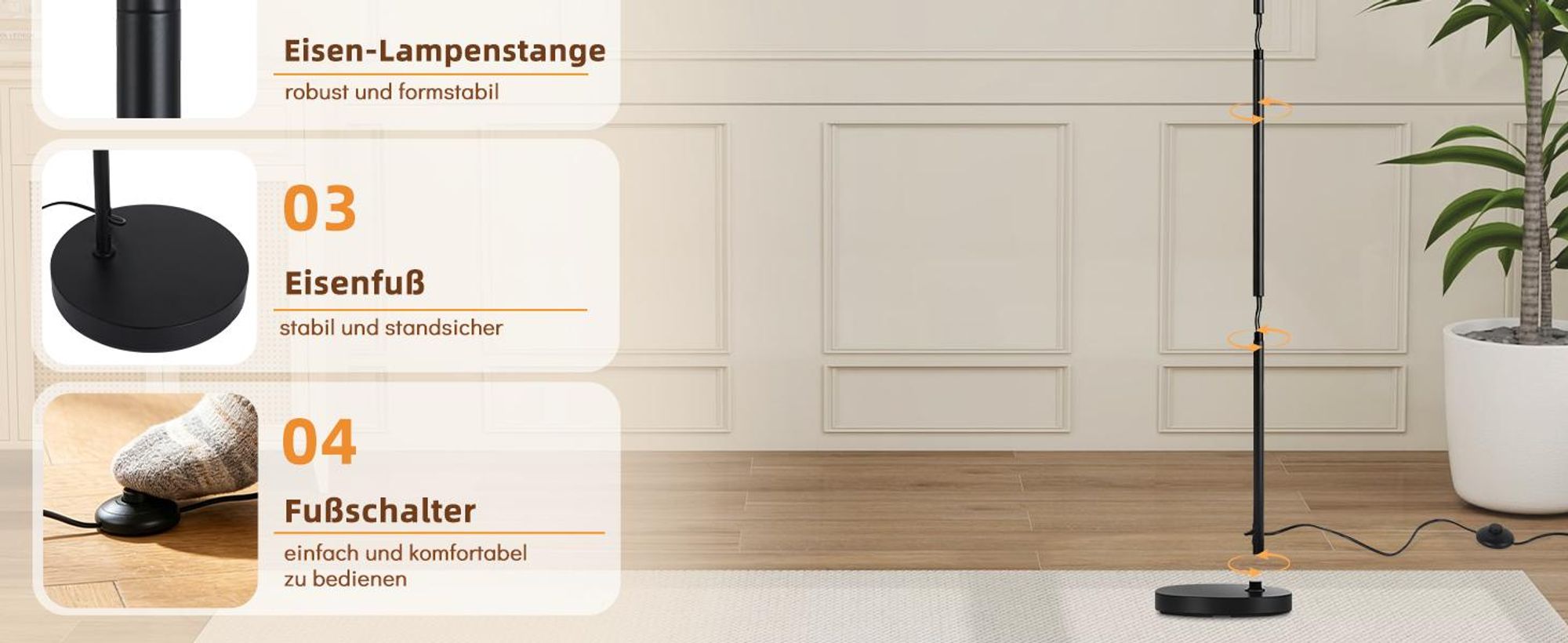 ZMH Bogenlampe Wohnzimmer Stehlampe mit Fußschalter E27 Fassung ohne Leuchtmittel 140-160cm Eisen Glas Lampenschirm 40W drehbarer Arm für Schlafzimmer