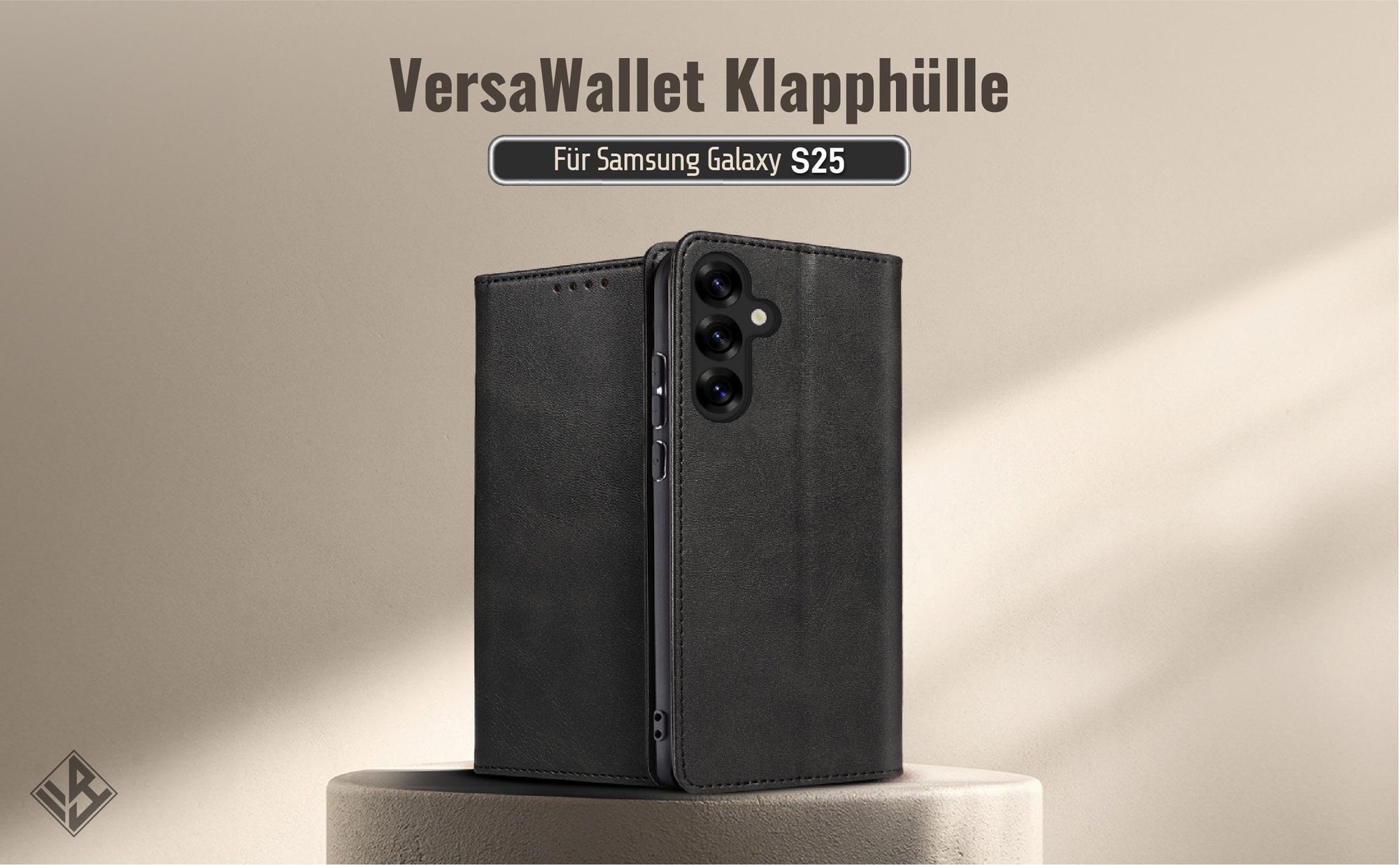 Schwarze Klapphülle für das Samsung Galaxy S25 mit Wallet-Funktion