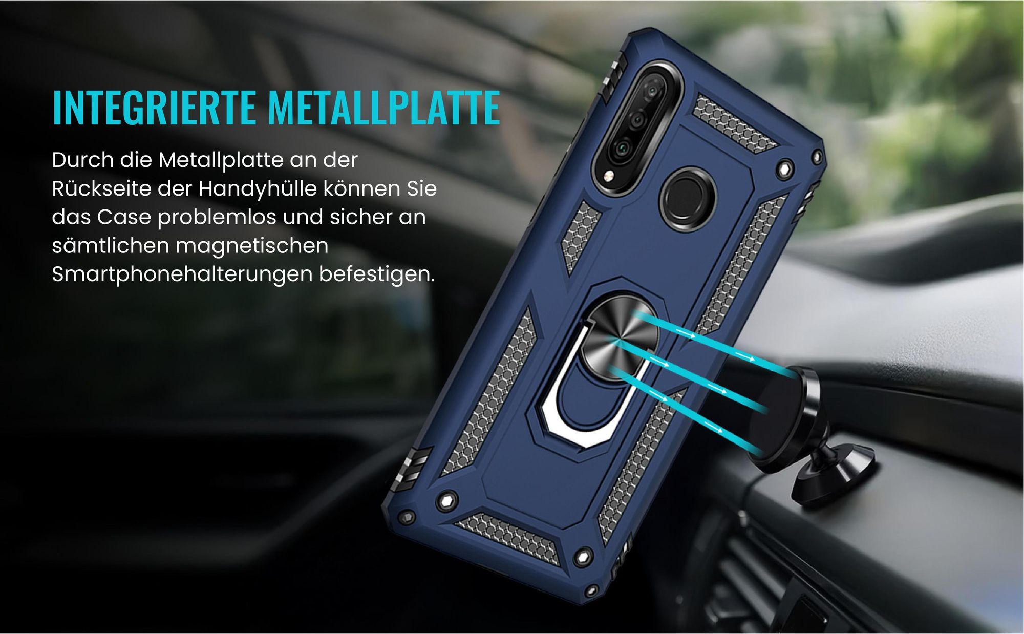 Bumper für Huawei P30 Lite in Blau mit Metallplatte