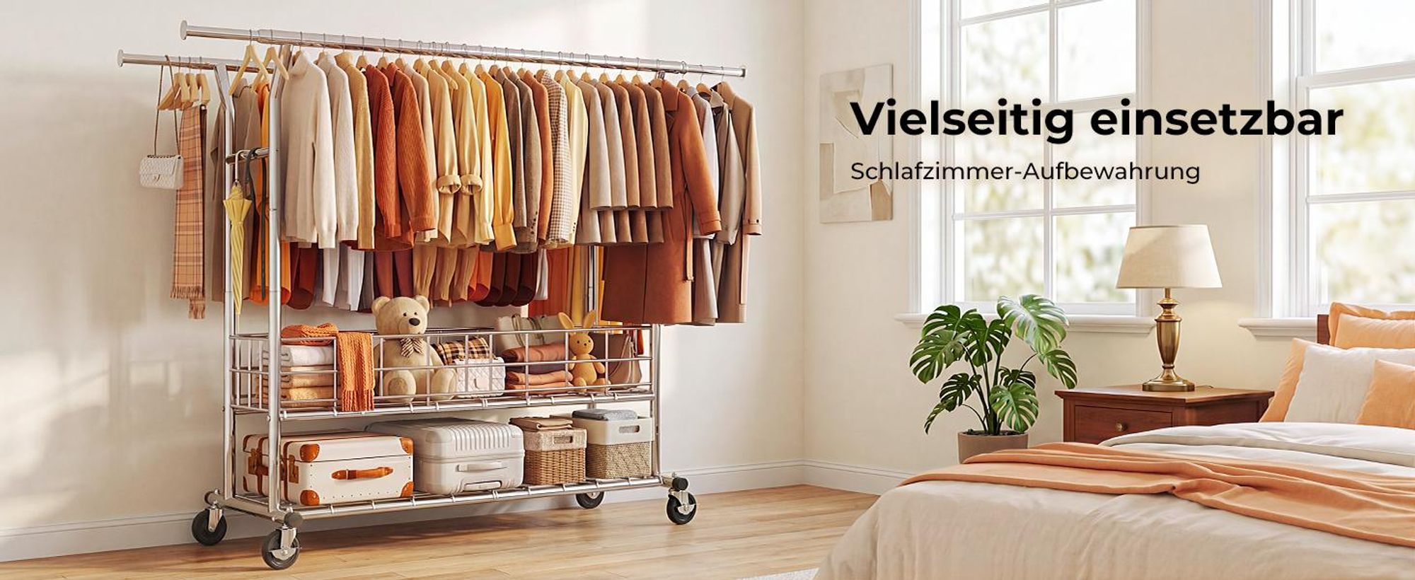 HOKEEPER Schwerlast Kleiderstange auf Rollen, Doppelter Kleiderstange, bis 283 kg belastbar, Industrie-Design, Garderobenständer
