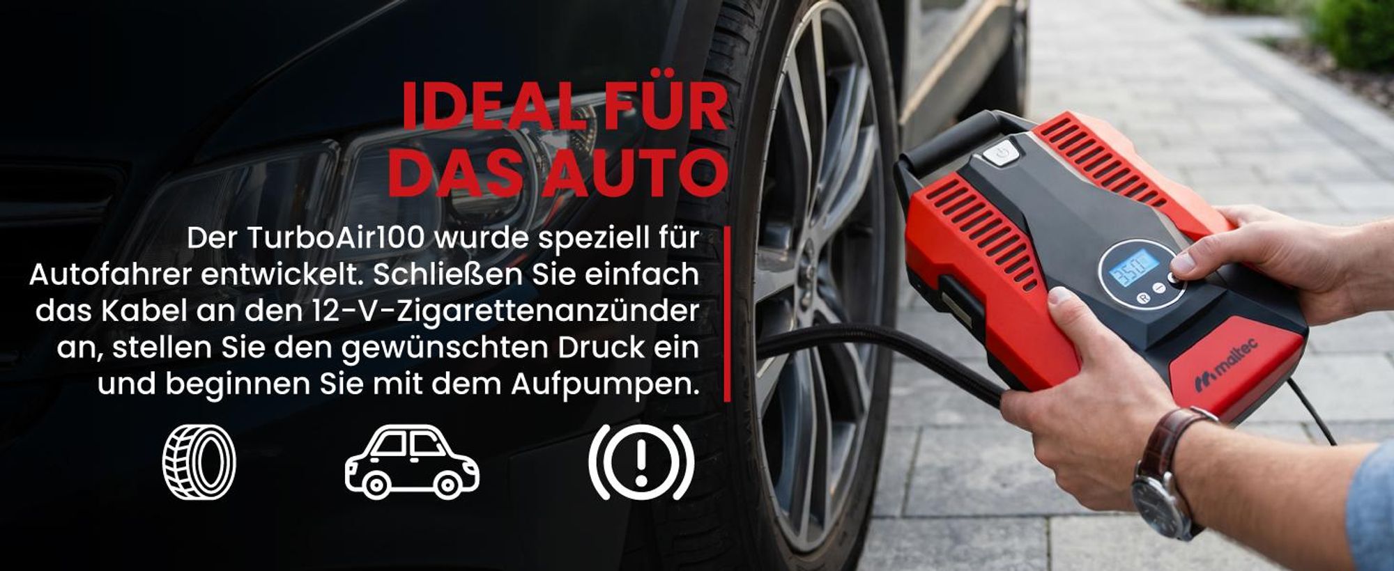 Starke Auto Kompressor 12V Reifenfüller mit 150 PSI Digitalanzeige 3 Düsen für Auto, Fahrrad